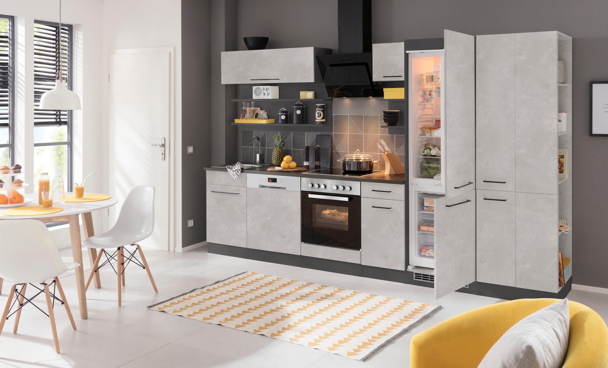 KOCHSTATION Küchenzeile »KS-Tulsa«, ohne E-Geräte, Breite 300 cm, schwarze Metallgriffe, MDF Fronten