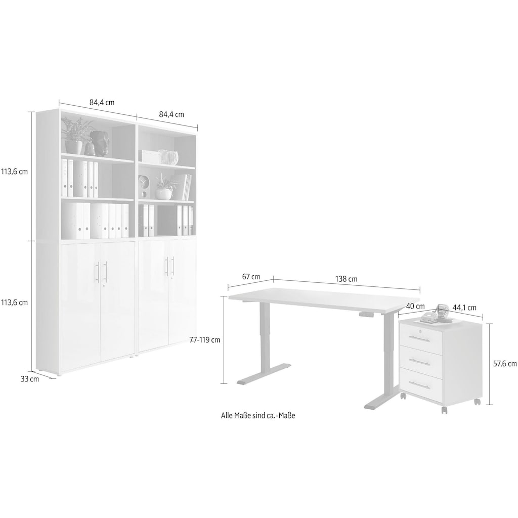 BMG Möbel Büromöbel-Set »Tabor«, (Set, 6 St.), mit elektrisch höhenverstellbarem Schreibtisch
