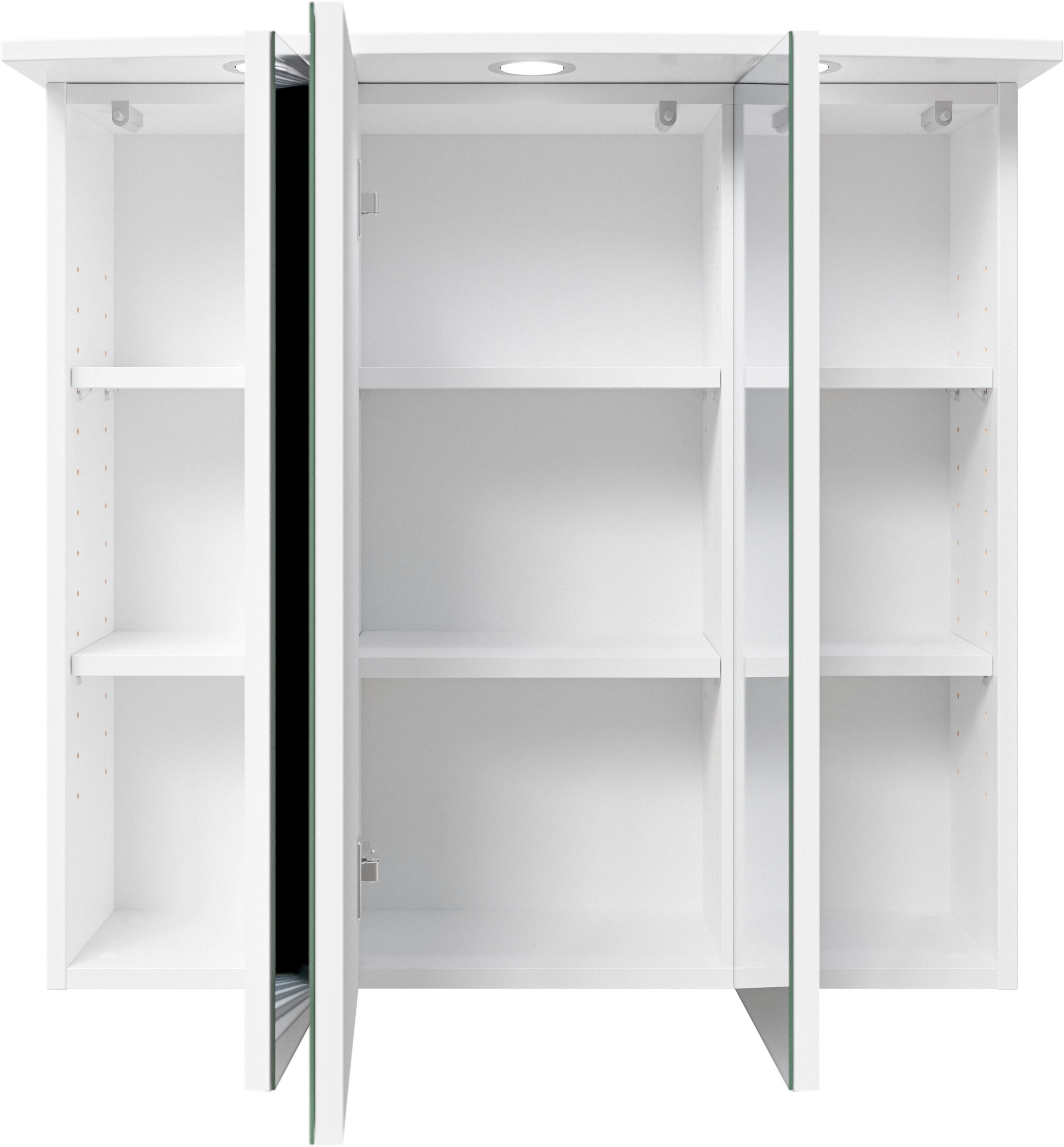 Saphir Badmöbel-Set »Quickset 316 2-teilig, Keramikwaschtisch mit LED-Spiegelschrank«, (2 St.), Waschplatz 82cm breit, 3 Türen, 1 Schublade, 1 Klappe, inkl Türdämpfer