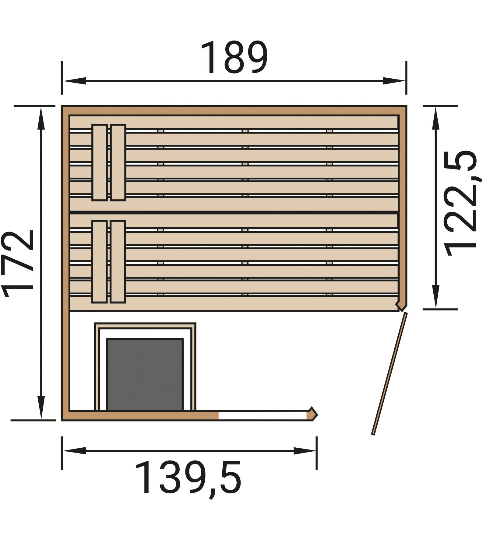 weka Sauna »Massivholzsauna VALIDA Eck 1.8«, Blockbohlen, Fensterelement, moderne Ganzglastür
