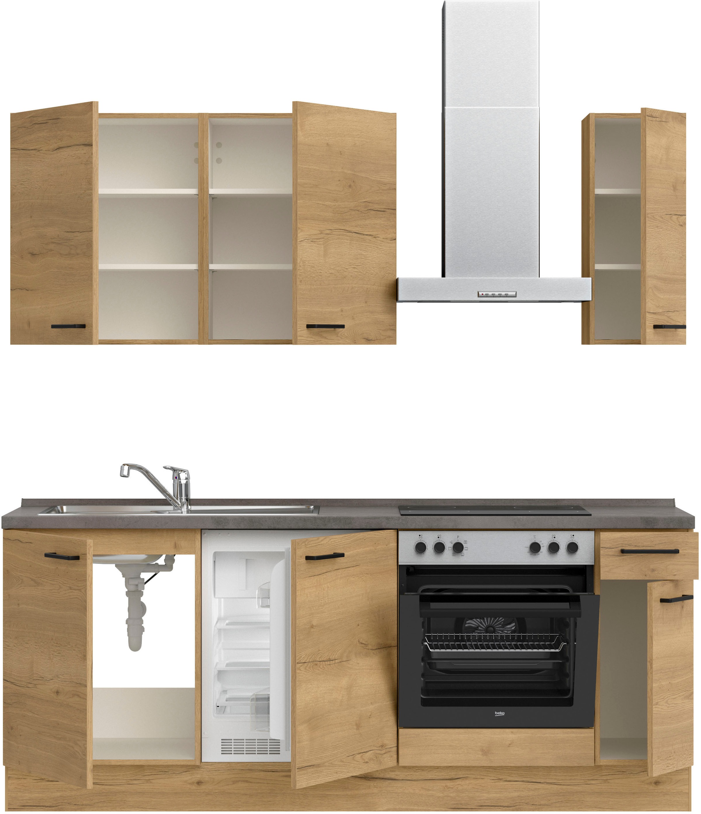 nobilia® Küchenzeile »"Structura I"«, vormontiert, Ausrichtung wählbar, Breite 210 cm, wahlw. mit E-Geräten