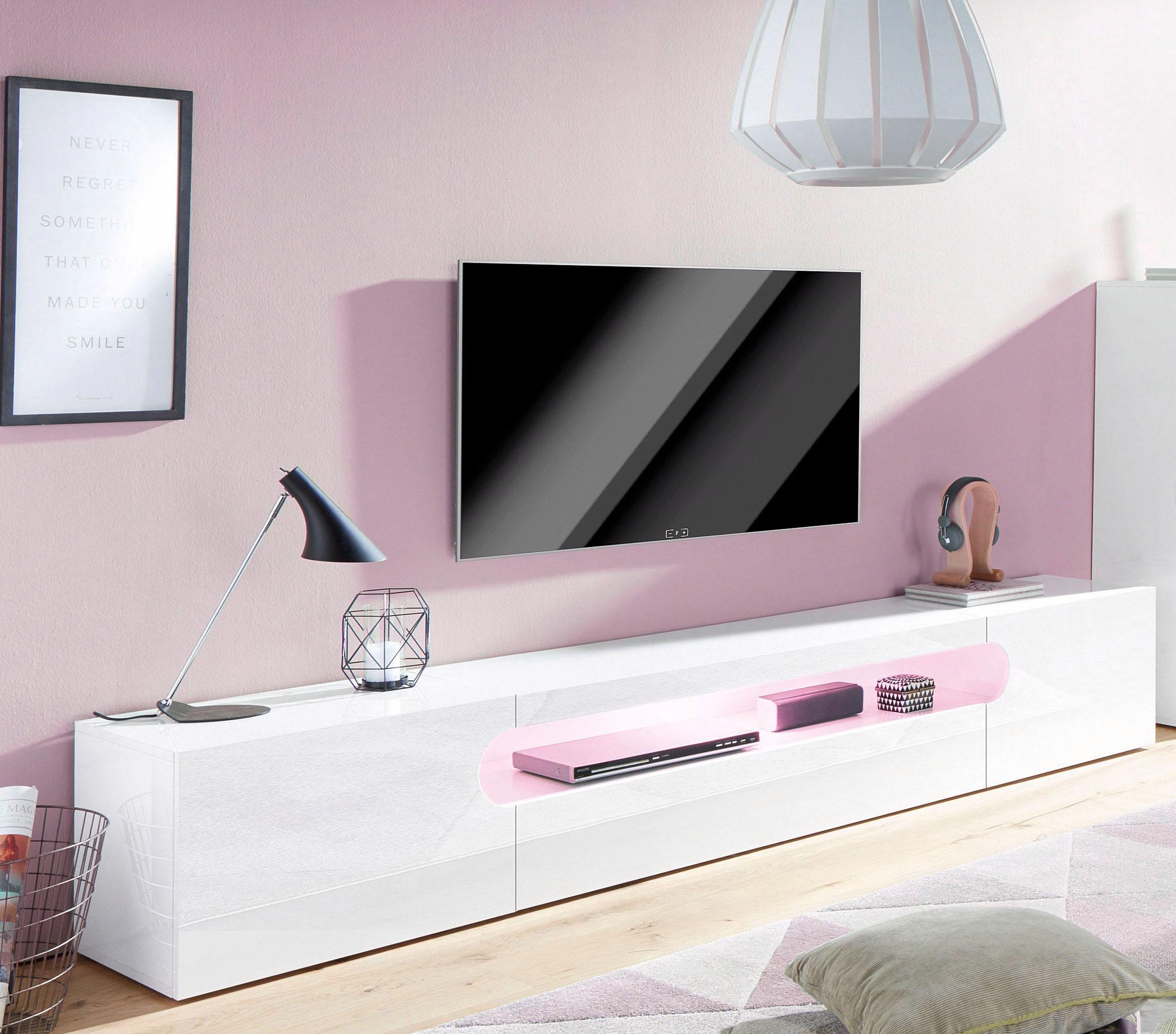 INOSIGN Lowboard »Real,TV-Kommode,TV-Möbel,Breite 240cm kompl. hochglanz lackiert«, mit 2 abgerundeten Türen, 1 Klappe, die ein ovales offenes Fach bilden