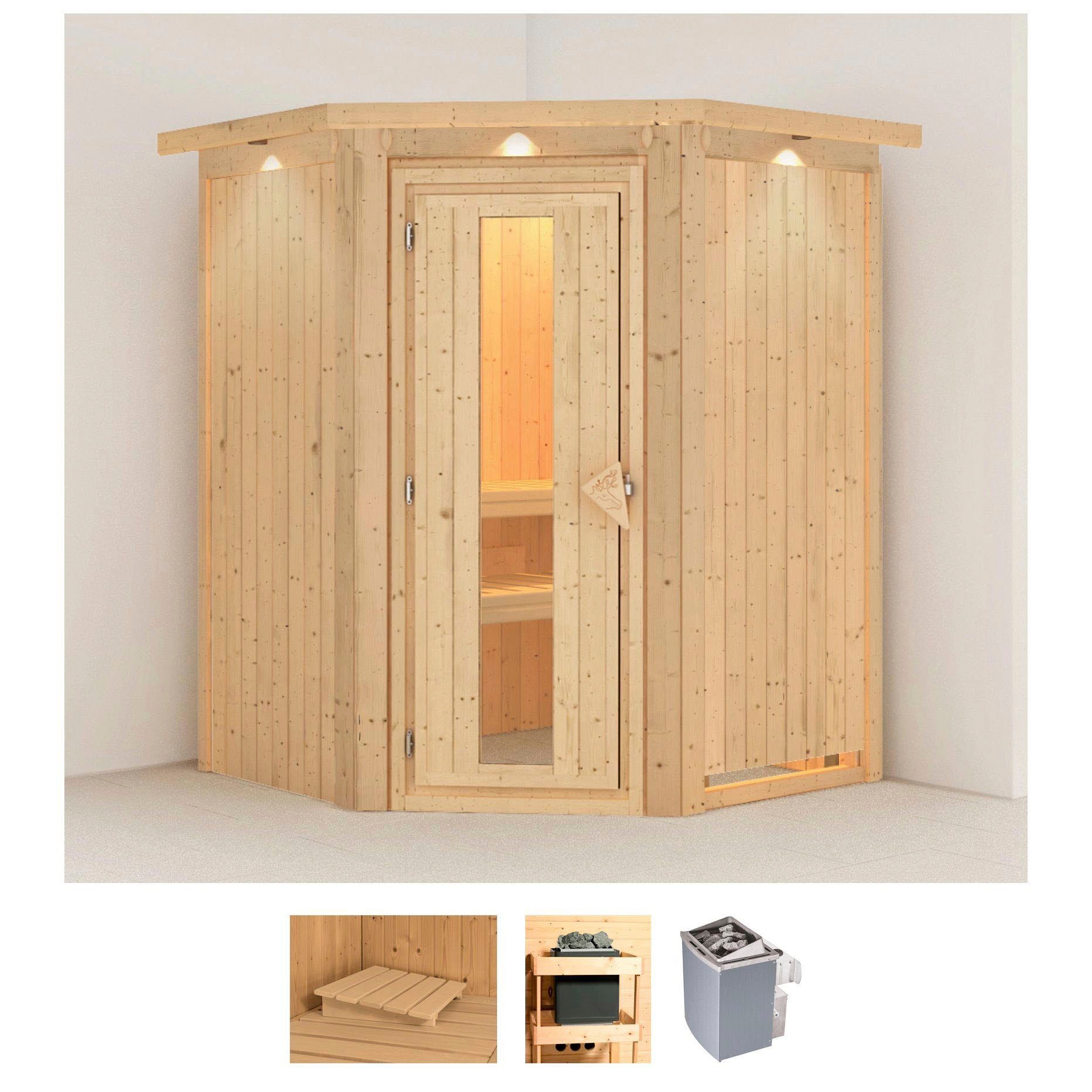 Karibu Sauna "Larin" Set, Ofen 9 kW integr. Strg