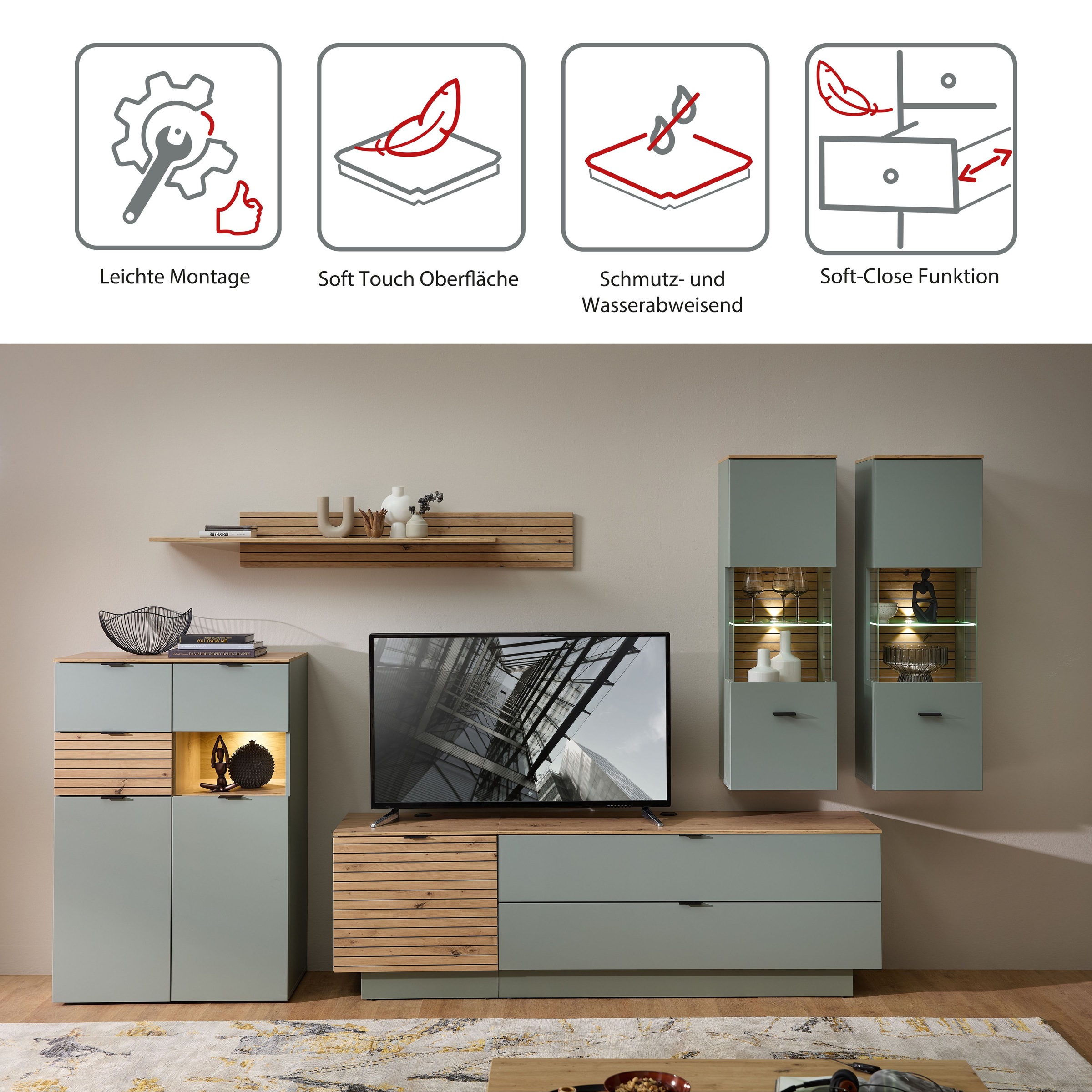 Thumbnail - Innostyle Wohnwand "Ina Wohnwand, 340x200x44 cm (B/H/T)" 6 Stk. tlg.