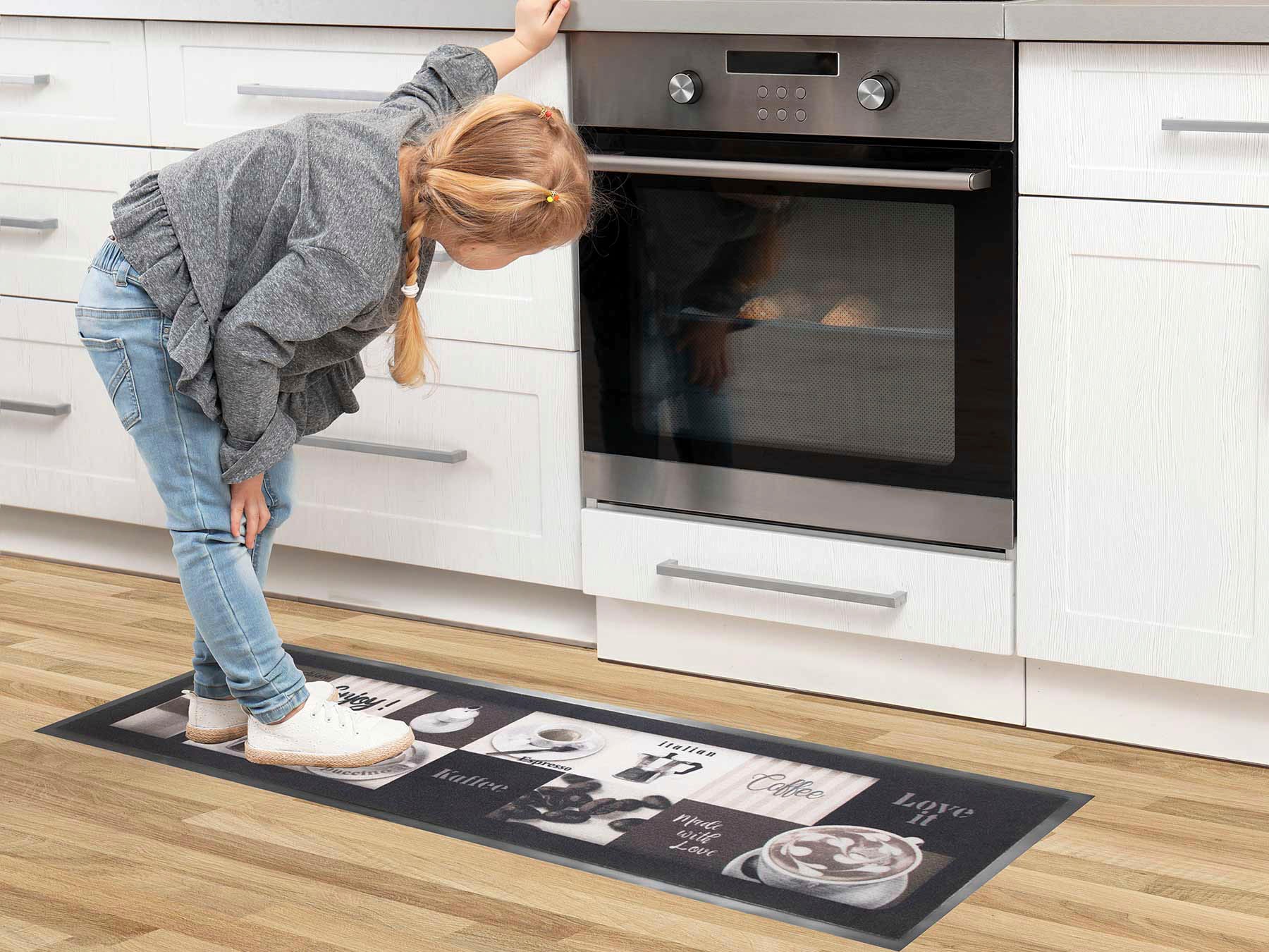 Primaflor-Ideen in Textil Küchenläufer »ENJOY COFFEE«, rechteckig, 6,5 mm Höhe, Motiv Kaffee, mit Schriftzug, 50x150 cm, rutschhemmend, waschbar
