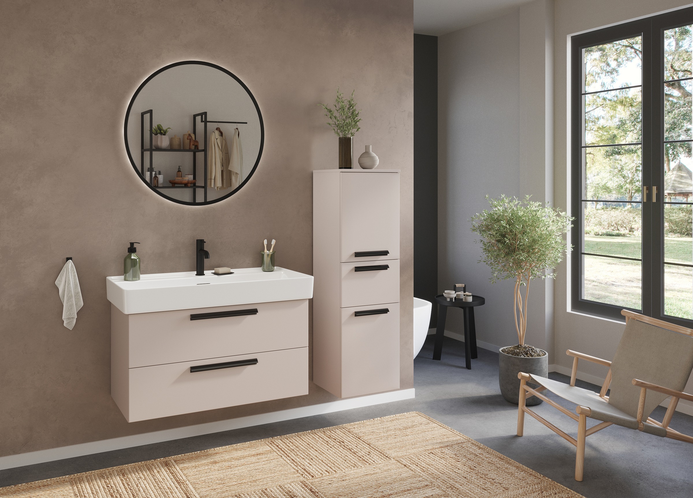 welltime Midischrank »SALVADA, Midischrank 40 cm, gedämpfte Scharniere, Softclose«, Kaschmir, Front und Korpus aus hochwertigen MDF, Anti-Finger-Print