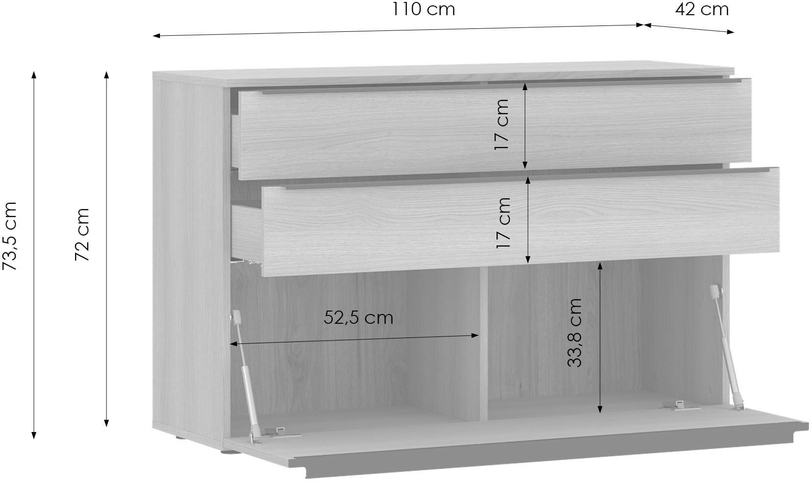 TOM TAILOR HOME Kommode Lowboard, Breite 110 cm,1 Klappe,2 Schubladen, viel Stauraum