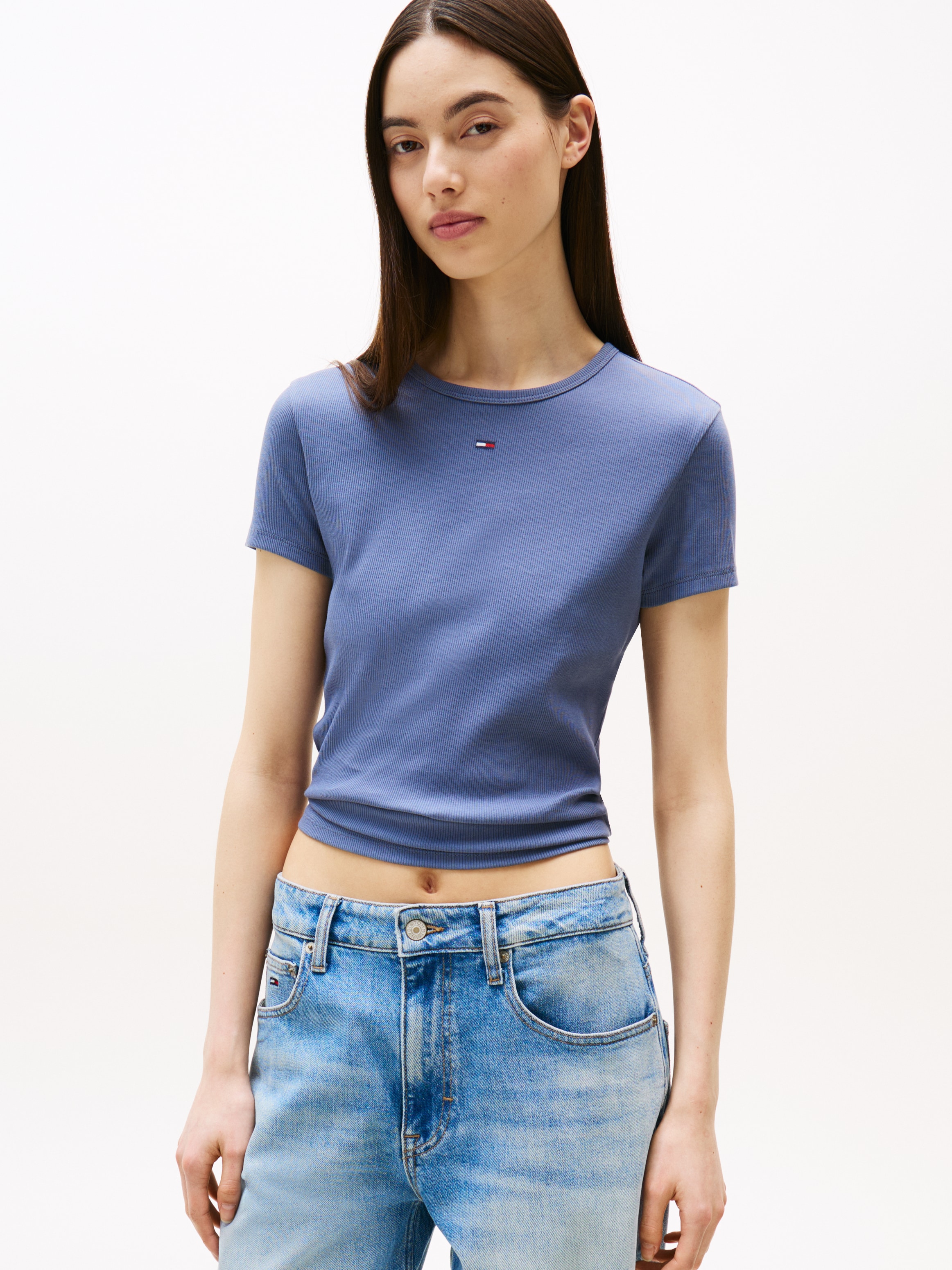 Tommy Jeans Kurzarmshirt "TJW SLIM ESSENTIAL RIB SS EXT", in gerippter Stru günstig online kaufen