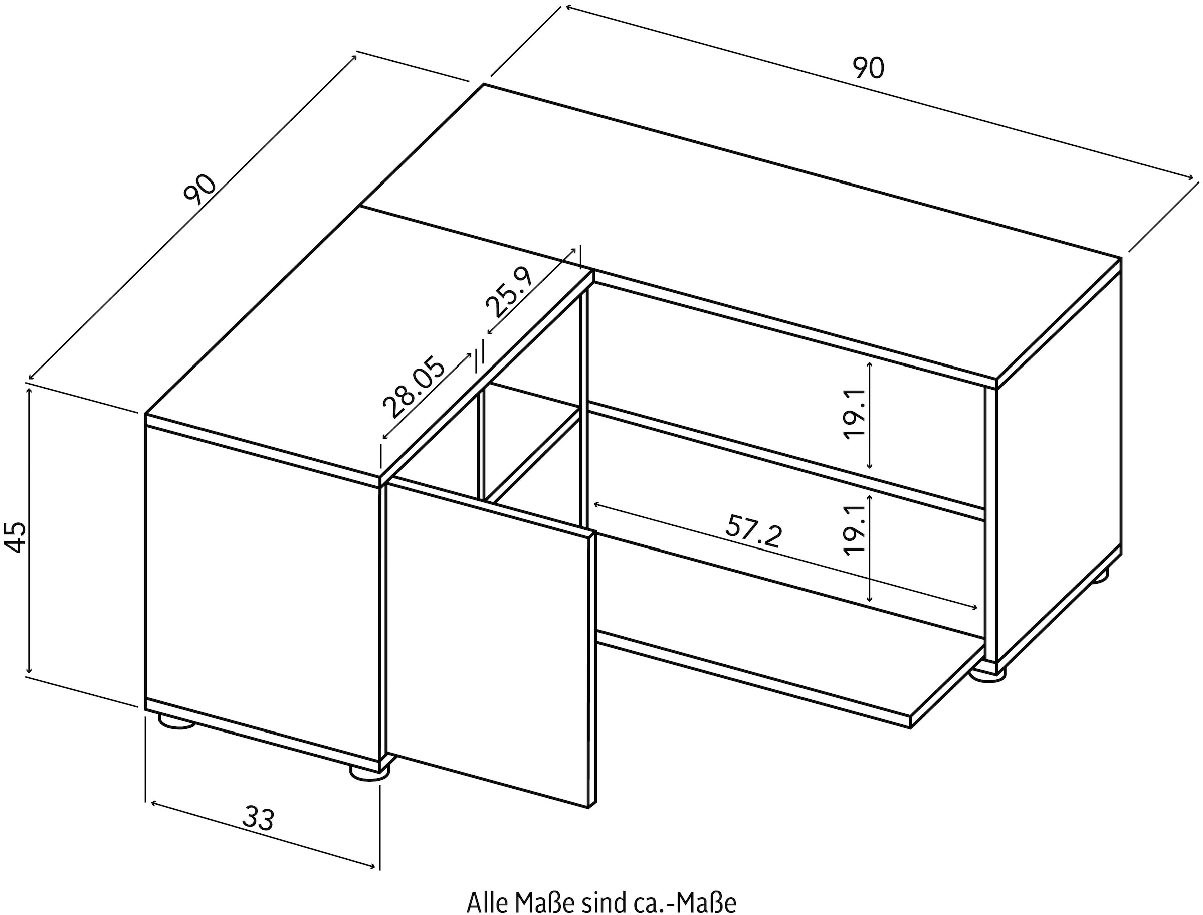 TemaHome Lowboard »ANGLE«, Kommode, ideale Ecklösung, Schenkelmaße: 90x90 cm