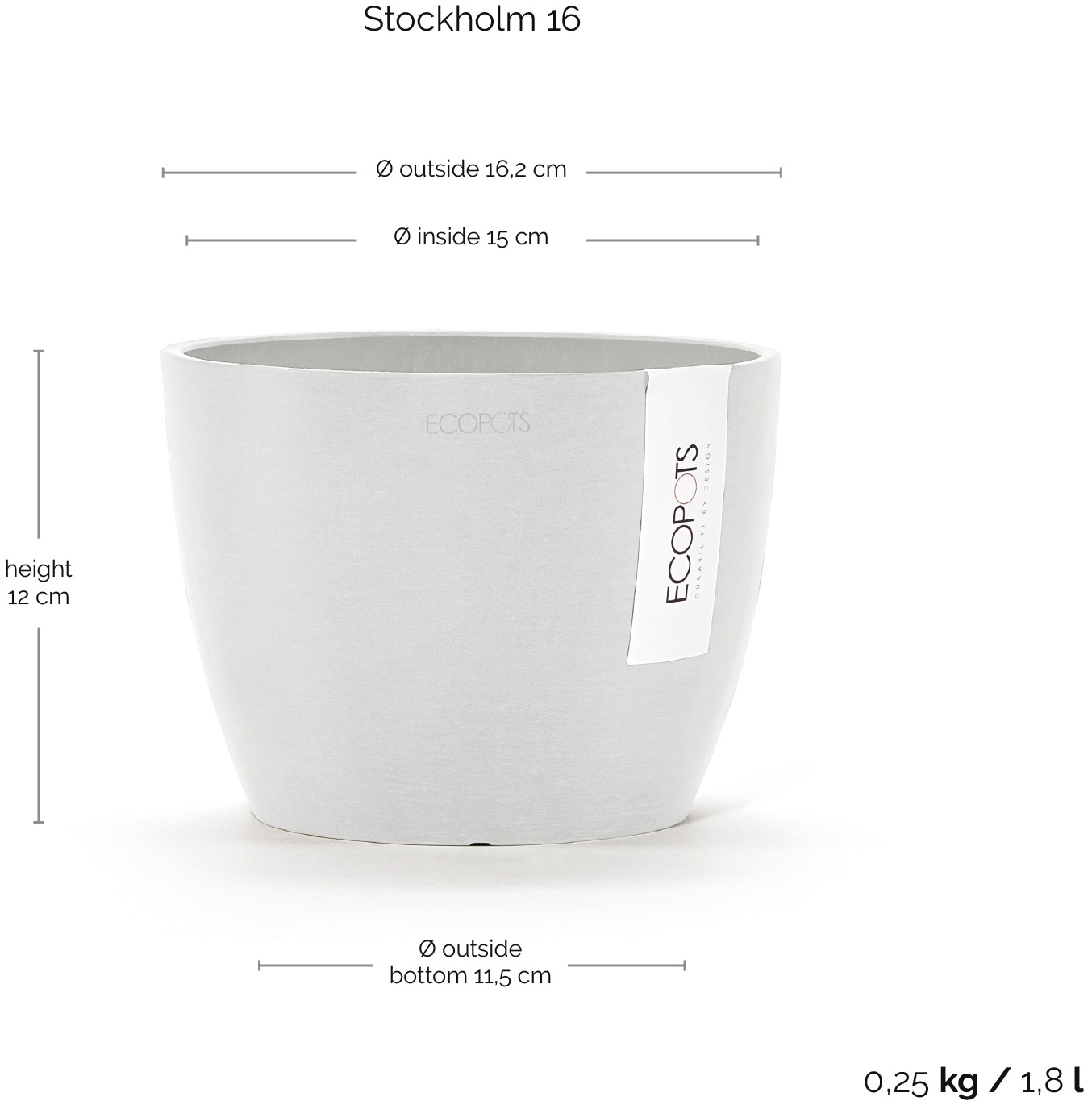 ECOPOTS Blumentopf »Stockholm Mini 16 Weiß«, für innen und außen: frostsicher, bruchsicher und lichtbeständig