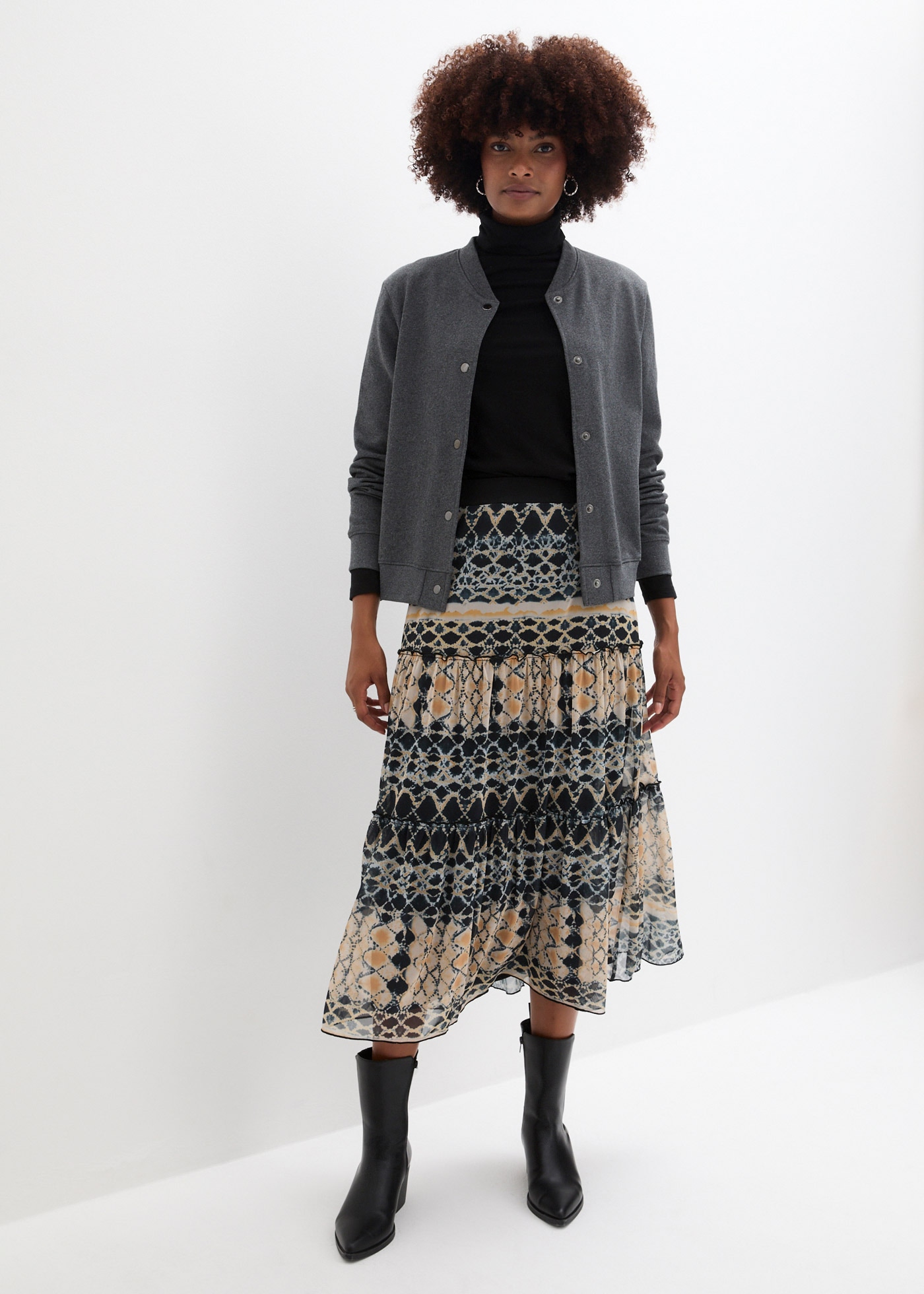 bonprix Stufenrock »Stufenrock« aus leichtem Materialmix, mit elastischem Bund, lockerer Schnitt