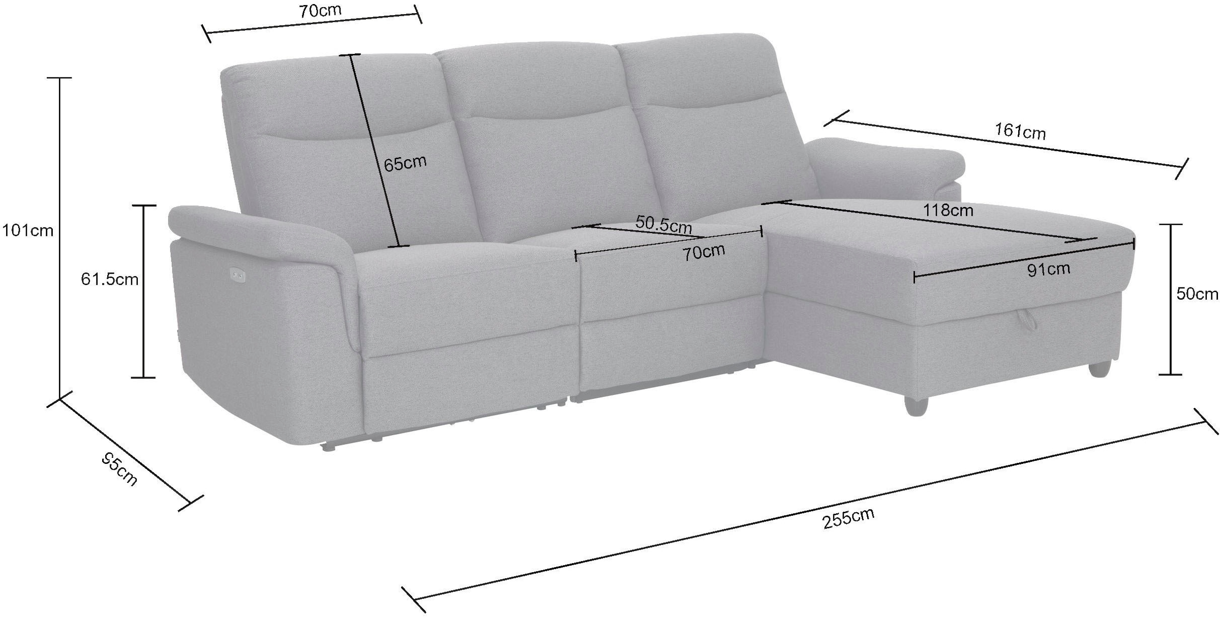 Home affaire Ecksofa »BRIONNE, L-Form, 255cm, manuelle u. elektrische Funktion (USB A/C),«, Liegefunktion, Stauraum, Federkernpolsterung, Webstoff