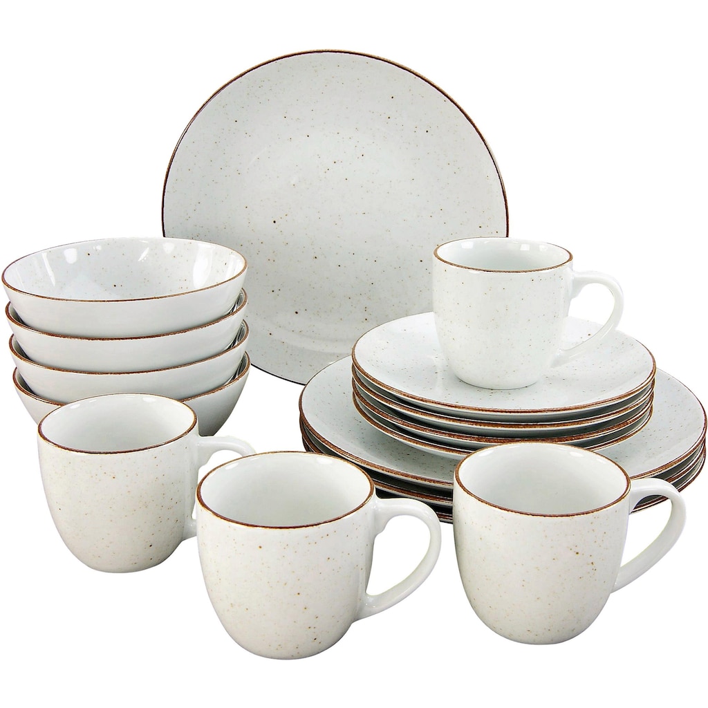 CreaTable Kombiservice »Geschirr-Set VINTAGE NATURE«, (Set, 16 tlg., Kaffeeservice und Tafelservice im Set, für 4 Personen)