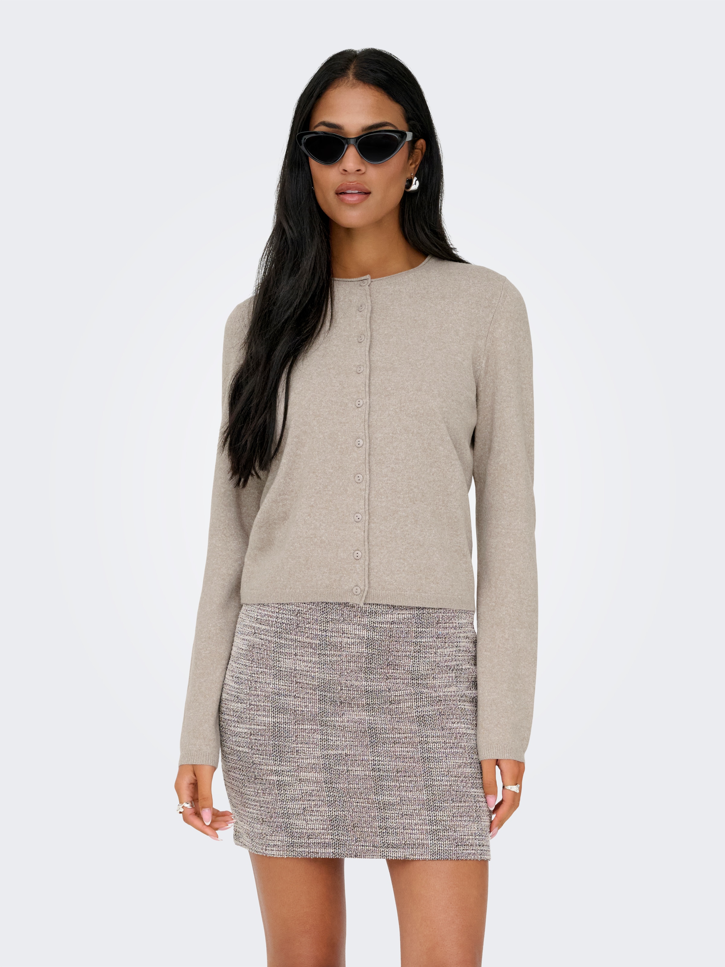 ONLY Strickjacke "ONLLOYAL LIFE LS O-NECK BUT CAR KNT NOOS" gerippte Ärmelb günstig online kaufen