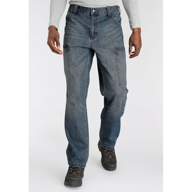 (aus Arbeitshose mit Jeans«, Bund, 6 Raten mit Taschen Jeansstoff, fit), robuster | praktischen Baumwolle, comfort »Cargo dehnbarem BAUR Northern 100% Country auf
