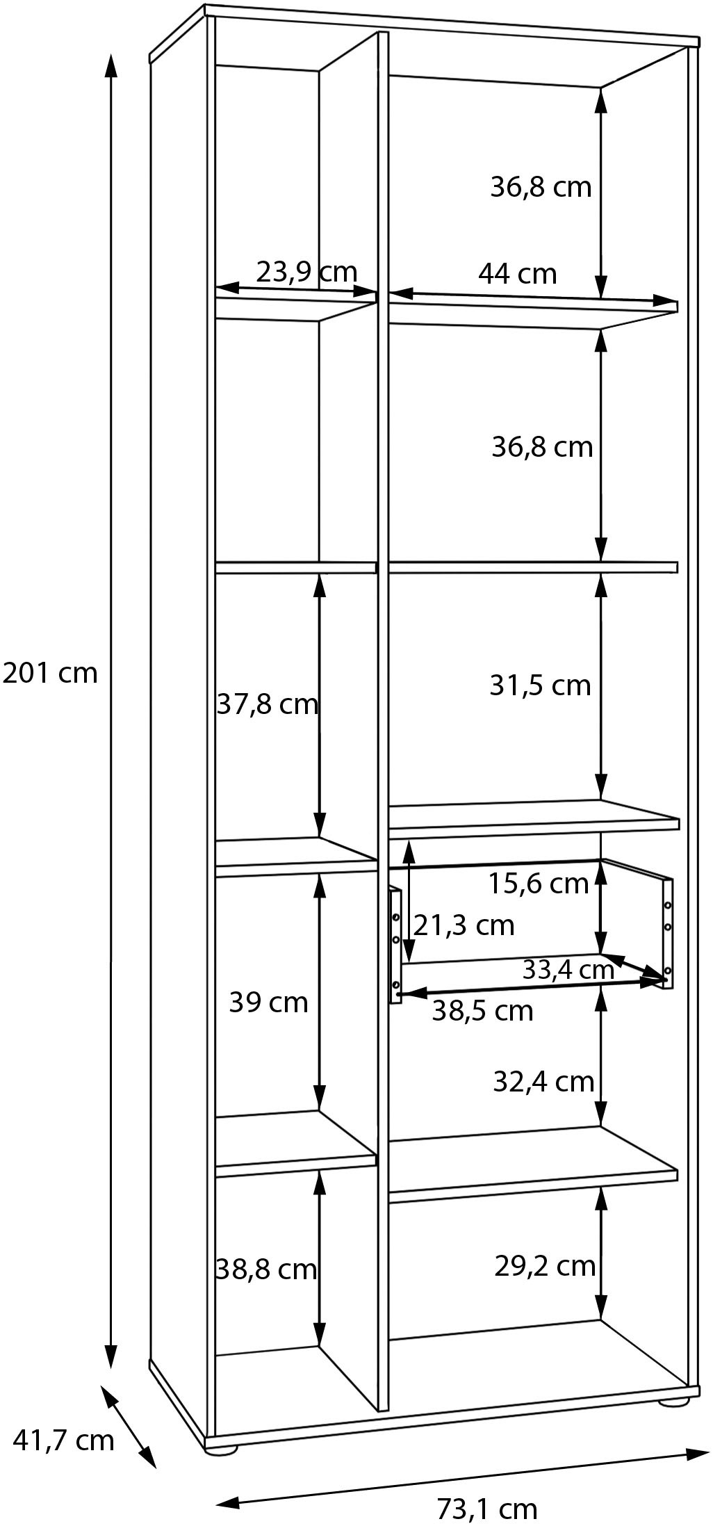 FORTE Regal »Stauraumregal, 1T/1SK, Soft Close, Vollauszug SK« B/H/T 73,1/200,1/41,7 cm optionale Beleuchtung