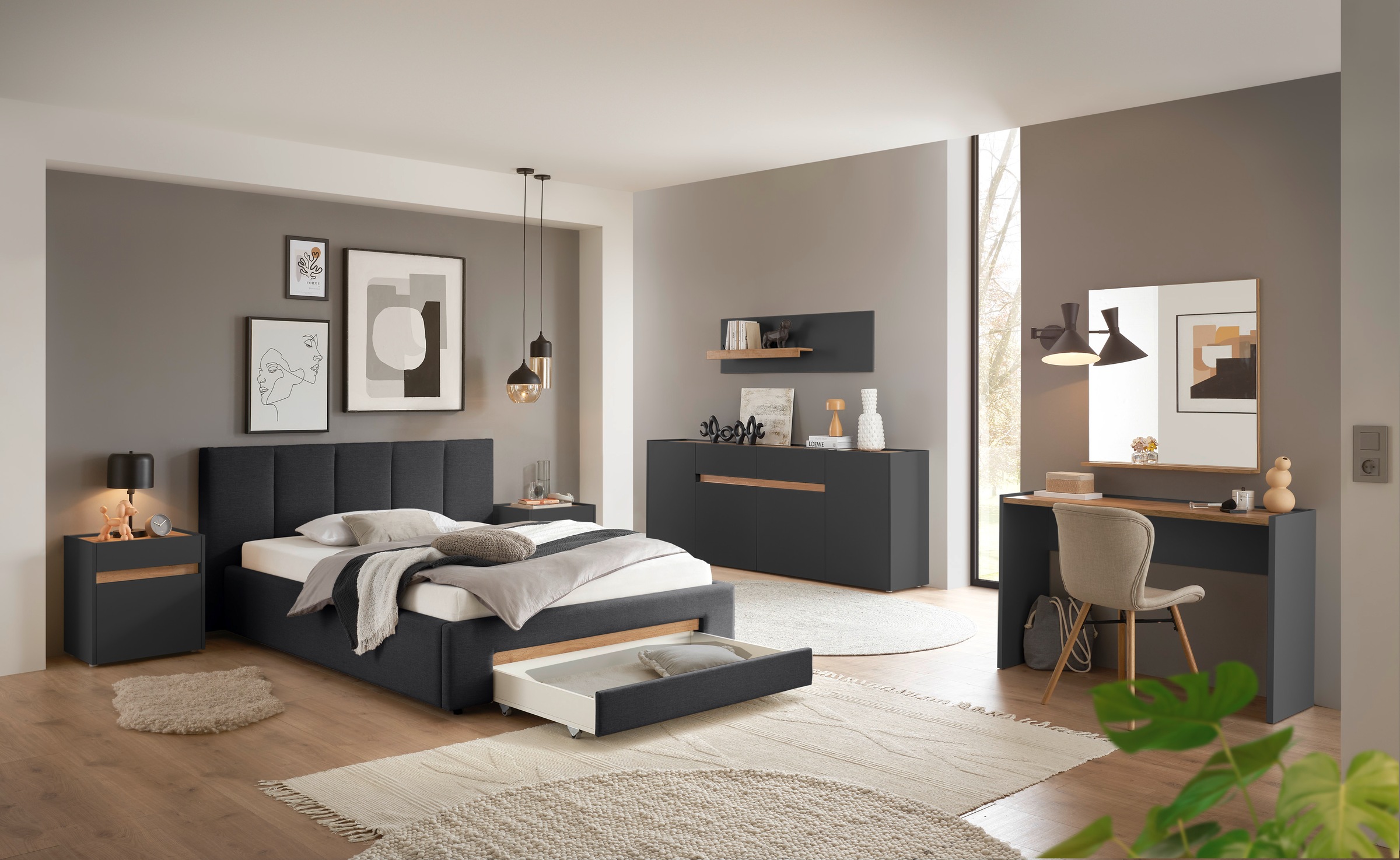 INOSIGN Polsterbett »CiTY/GiRON, Bettgestell mit Bettkasten, gepolstertes Stauraumbett«, mit Hundebett oder Stauraumschublade, Bezug Cord-oder Leinenoptik