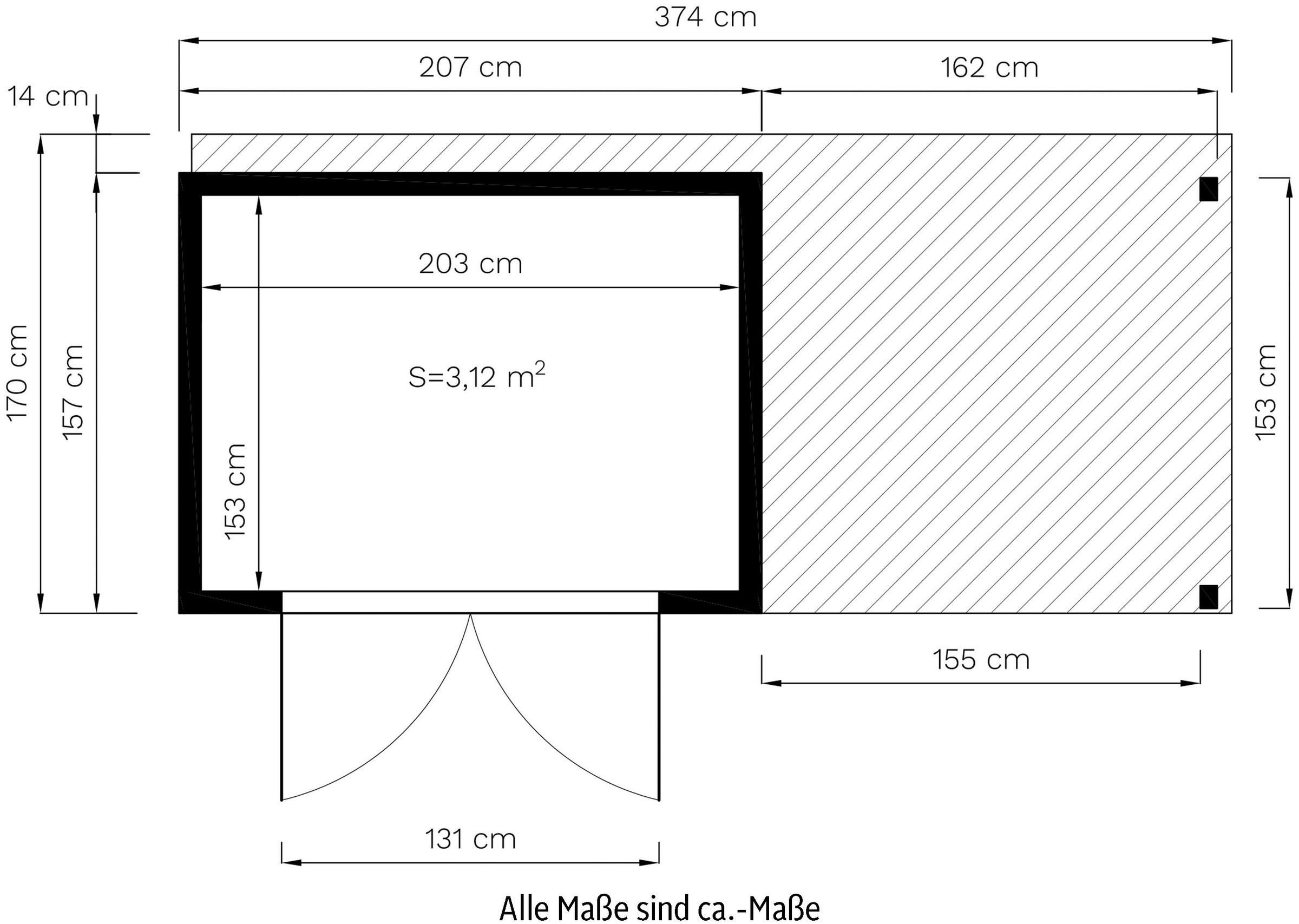 KONIFERA Gartenhaus »Beno 2 PLUS Fineline Flachdach«, mit Anbaudach