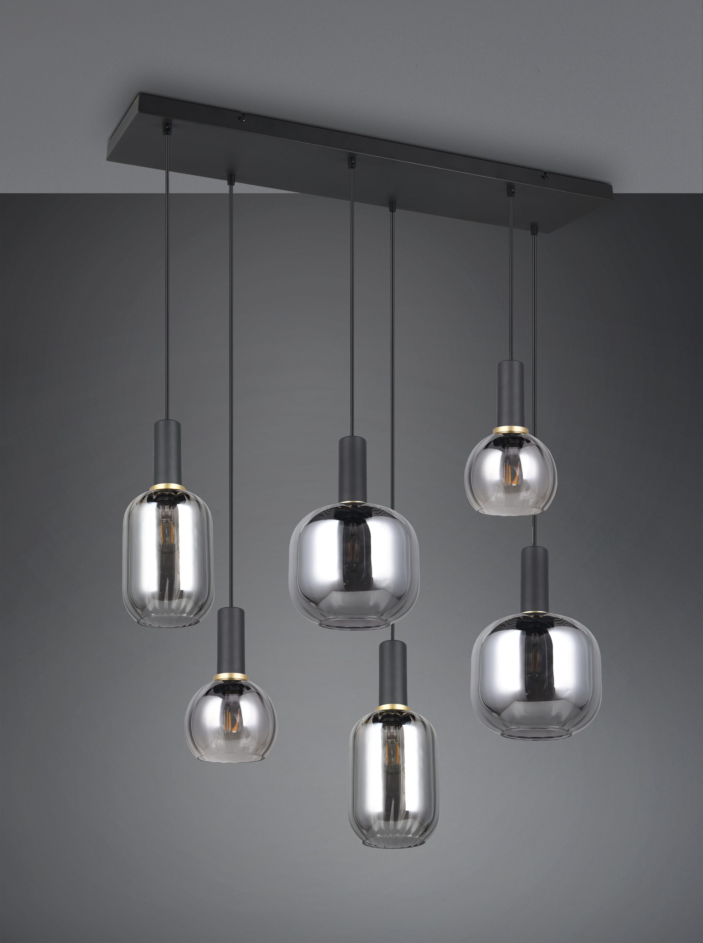 TRIO Leuchten Pendelleuchte »DIVA, E27 Hängelampe 6-flammig mit Glasschirm, exkl 6xE27 max 10W«, 6 flammig, Leuchtmittel E27 | Leuchtmittel wechselbar, höhenverstellbar bis max 150cm Hängeleuchte 92x35 cm Wohnzimmer Küche
