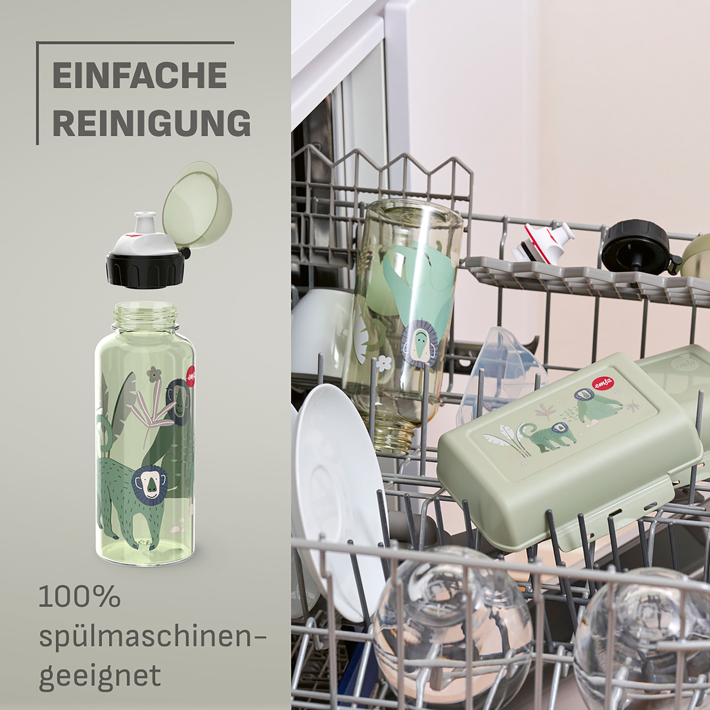 Emsa Kindergeschirr-Set »Kids« Tritan-Trinkflasche, 0,6 l, Vorratsdose mit herausnehmbarem Trenner
