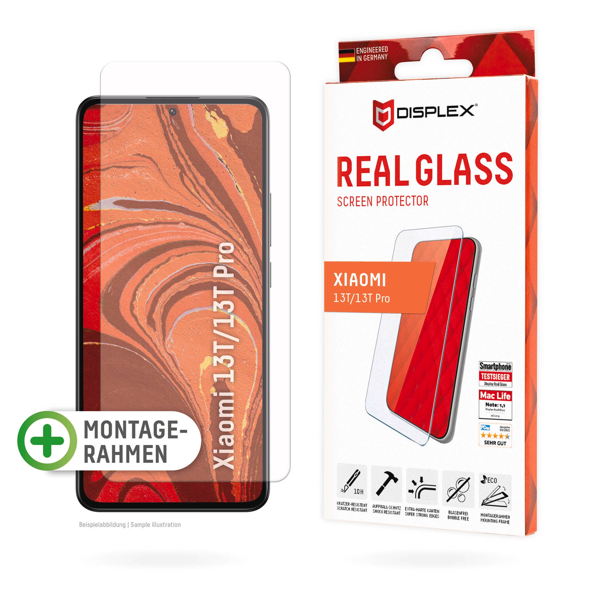 Displex Displayschutzglas »Real Glass«, für Xiaomi 13T-Xiaomi 13T Pro, Displayschutzfolie Displayschutz kratzer-resistent 10H splitterfest