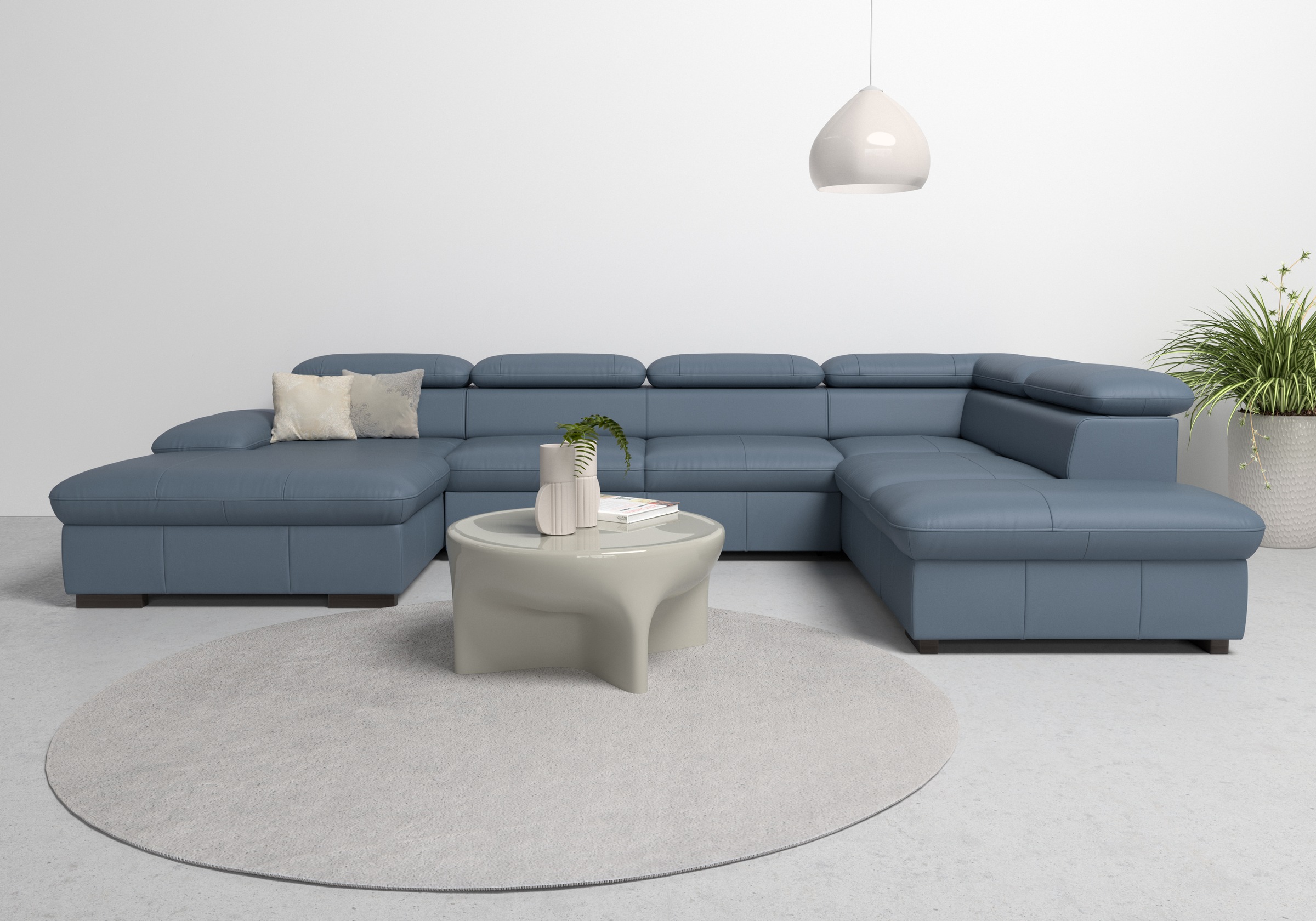 Wohnlandschaft HOME AFFAIRE "Alberto U-Form", blau (graublau), B:350cm H:73cm T:228cm, Luxus-Microfaser in Lederoptik (100% Polyester);Microfaser in Antiklederoptik (100% Polyester);Luxus-Microfaser Vintageoptik (100% Polyester);Luxus-Microfaser weich (90 10