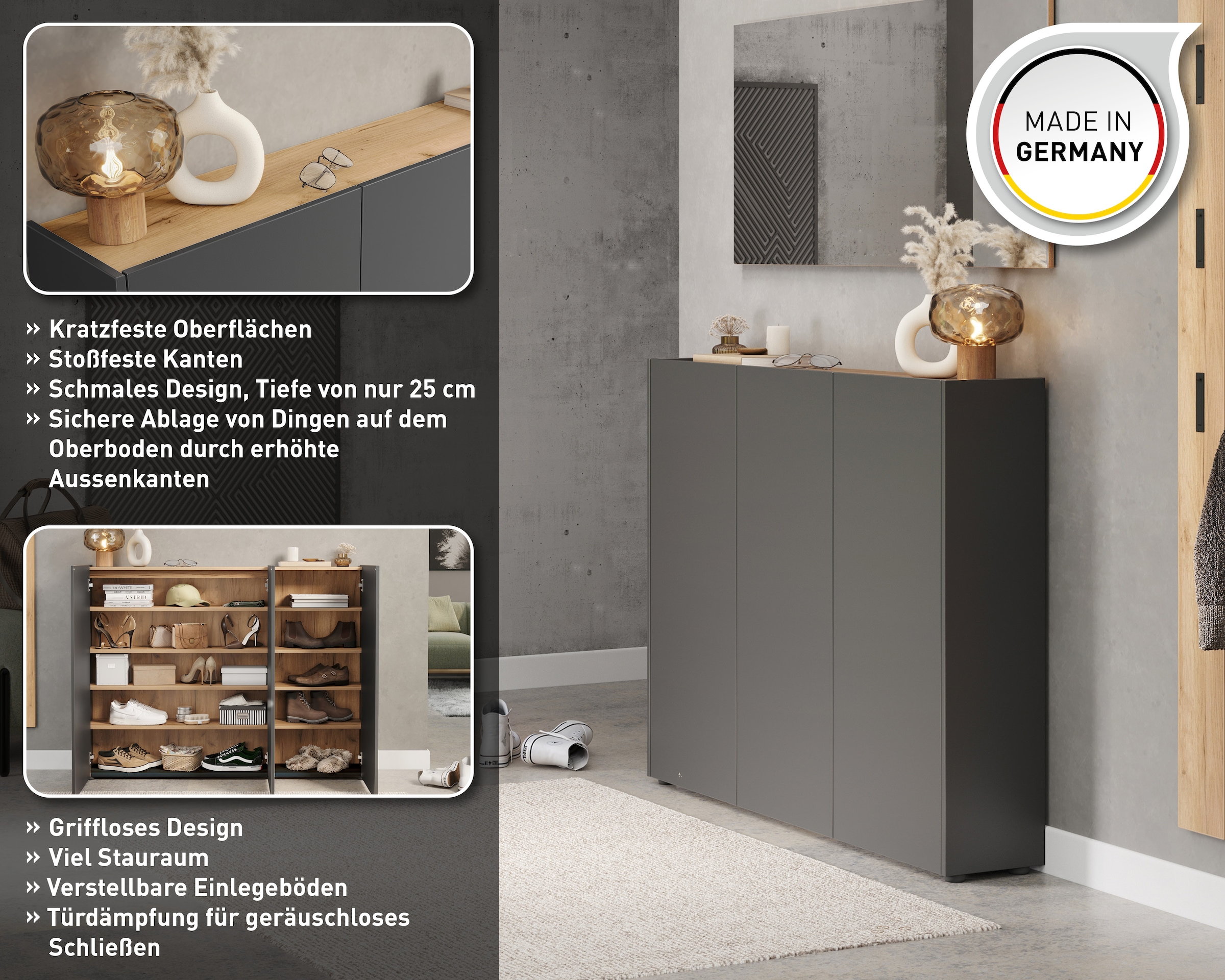 GERMANIA Mehrzweckschrank »GW-Libbiano«, (1 St.), ideal für schmale Flure, Breite 138 cm, in 3 verschiedenen Höhen