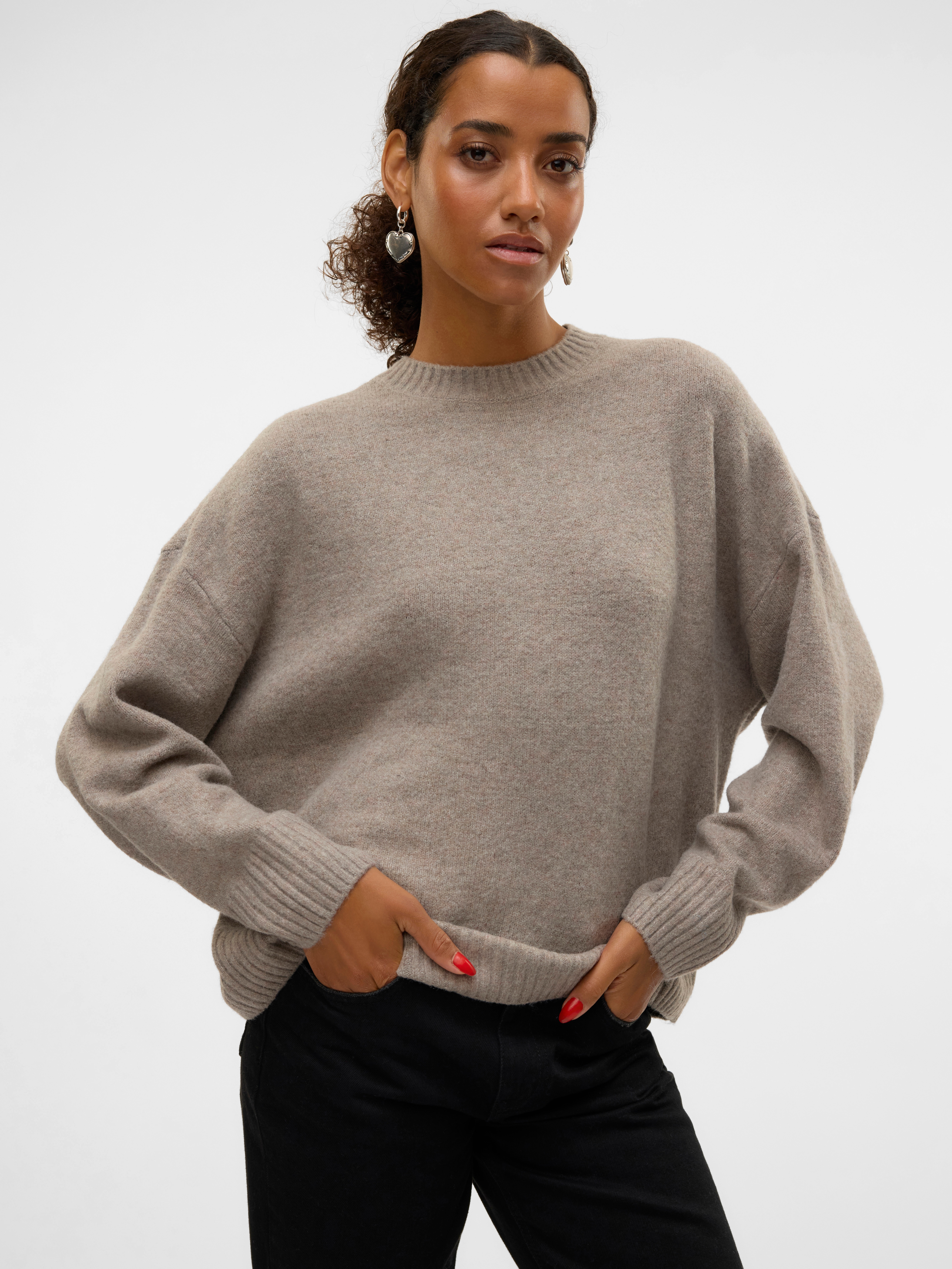 Vero Moda Strickpullover "VMBOOM LS O-NECK PULLOVER GA NOOS" Materialmix, loose fit