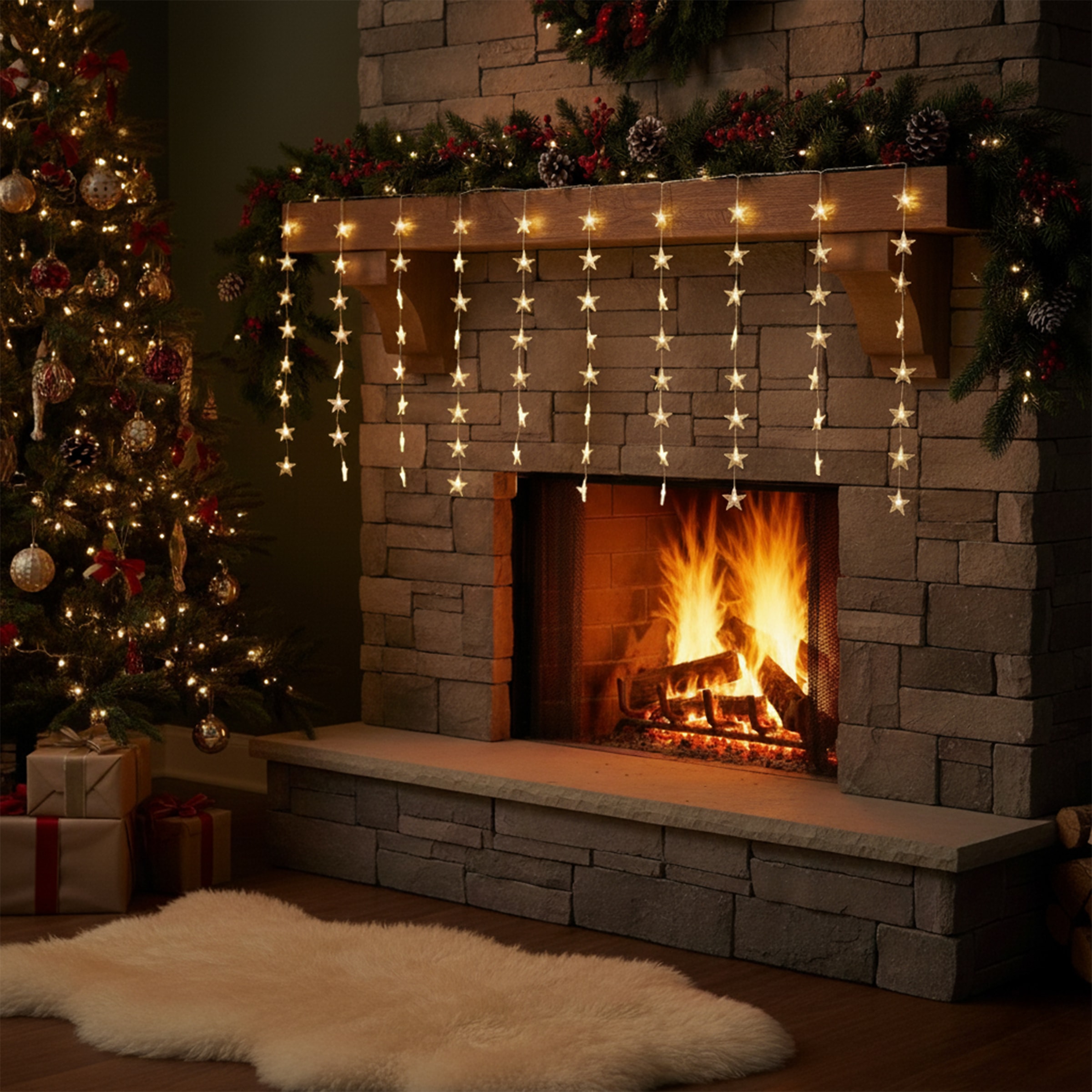 my home LED-Lichtervorhang »Alevia« 40 Stk.-flammig LED-Vorhangleuchten Sterne, Fensterdekoration, Timer