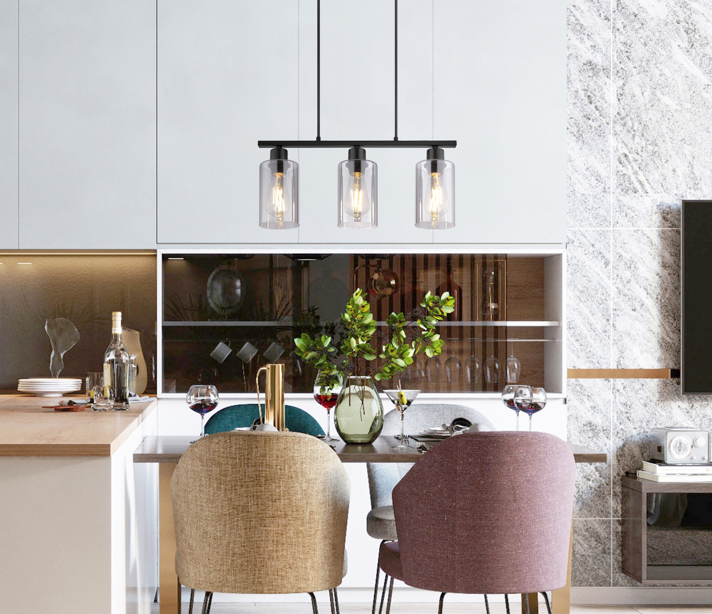 GLOBO LIGHTING Hängeleuchte »HADERA« E27 1 Stk. Wohnzimmerleuchte schwarz matt, Rauchglas, höhenkürzbar