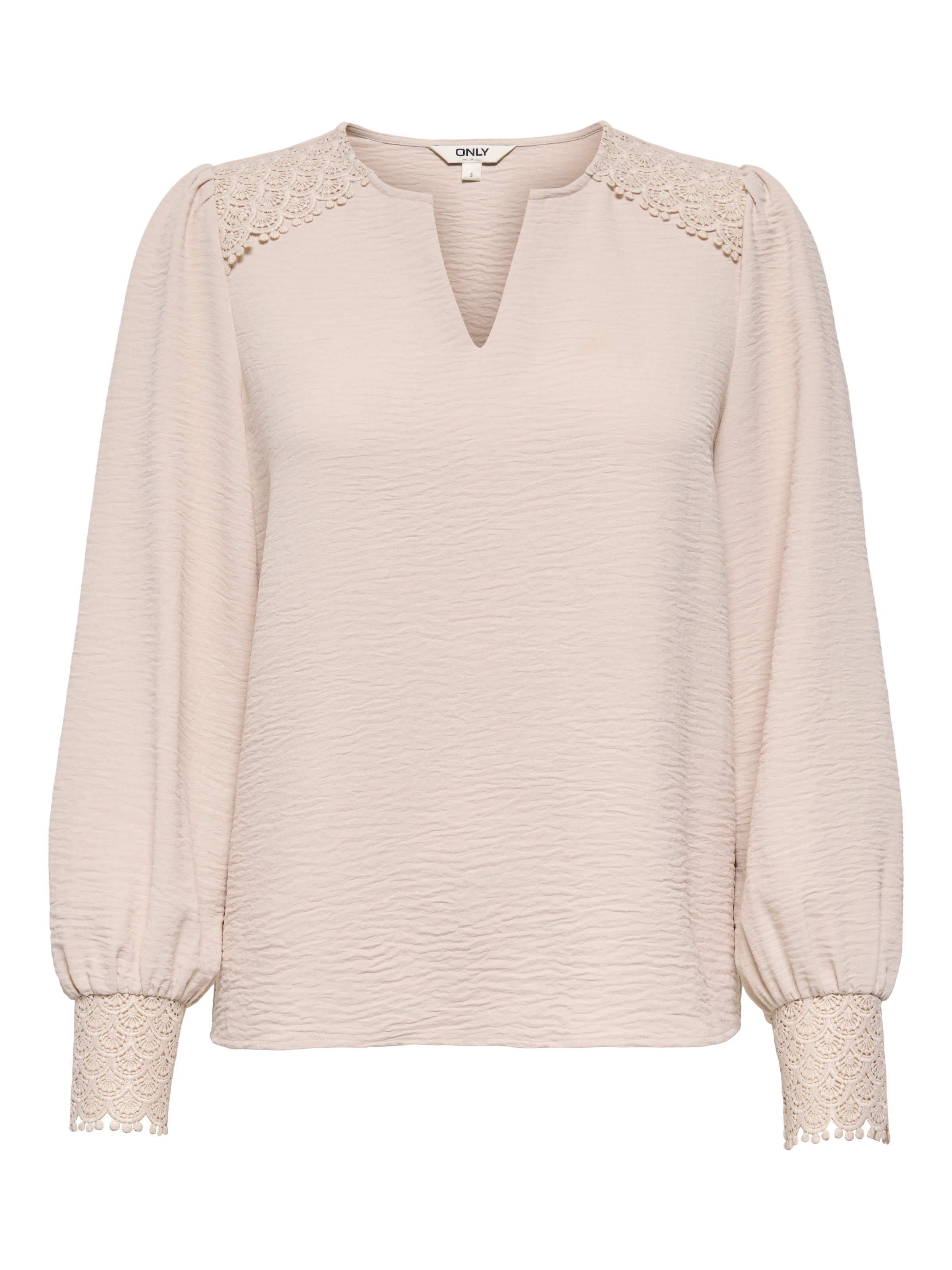 ONLY Langarmbluse »ONLCERENA METTE L/S LACE VNECK TOP WVN« Kunstfaser, regular fit, V-Ausschnitt