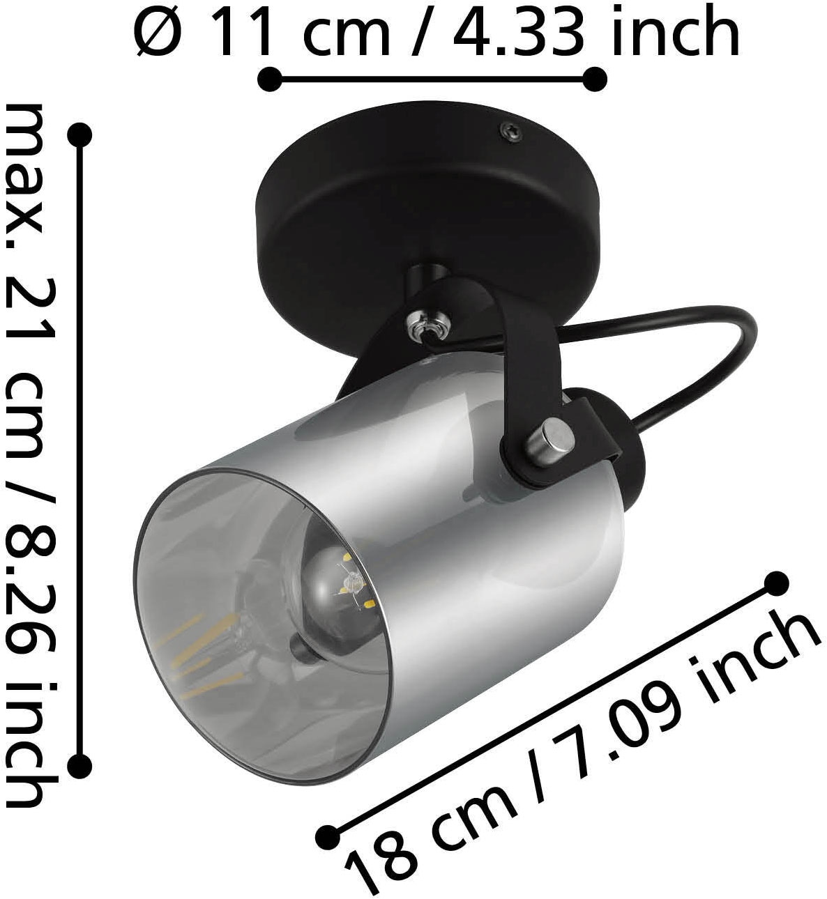 EGLO Deckenspot »BERREGAS Spotlampe - Stahl - E27 - 1X28W - IP20« E27 1 Stk. Wandleuchte, Wandspot, schwenkbar, Strahler, Ø11 cm