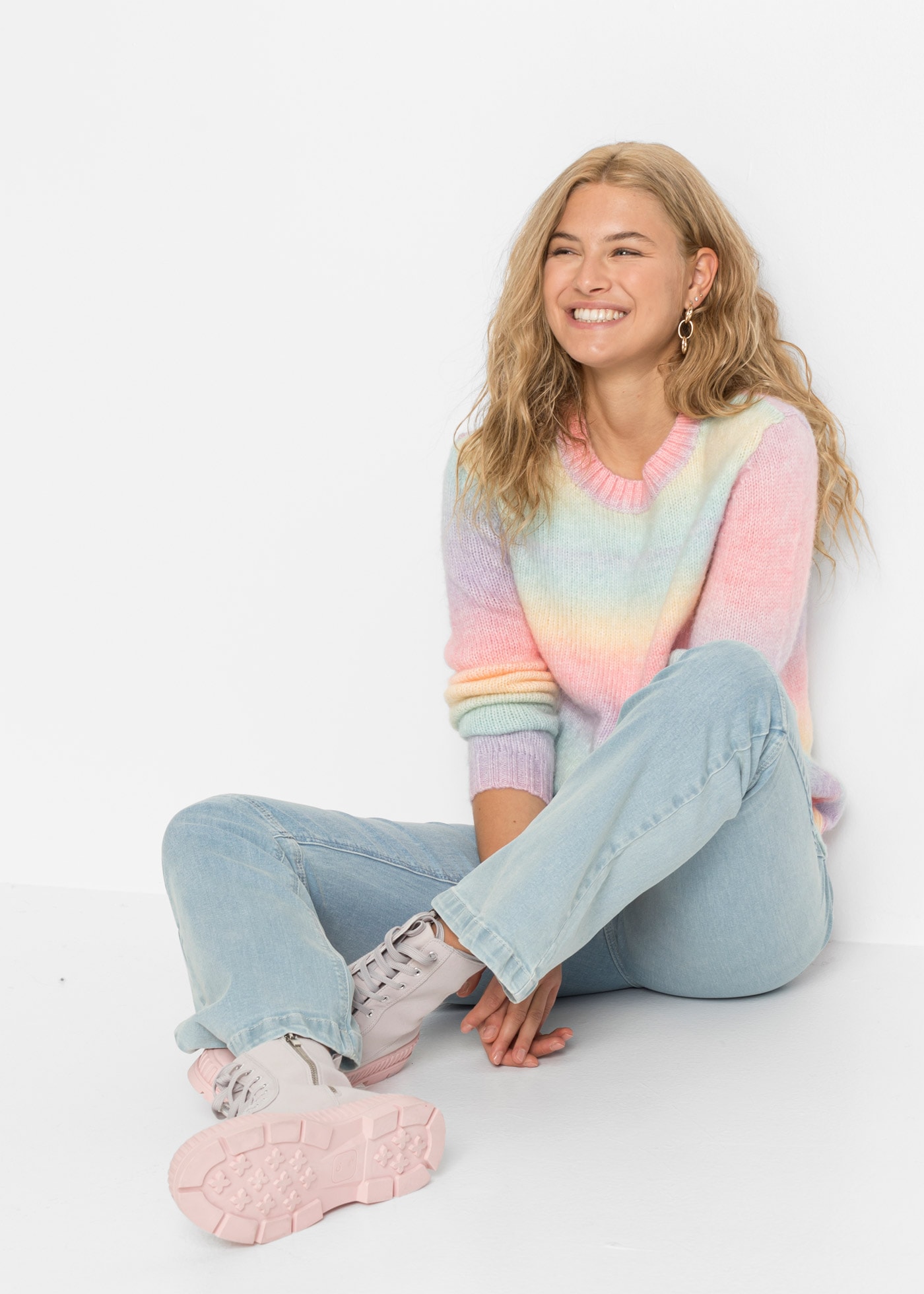 bonprix Strickpullover »Grobstrick-Pullover aus weichem Woll-Mix« Grobstrick-Pullover aus weichem Woll-Mix in Pastellfarben