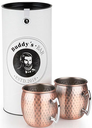Buddys Becher "Buddy´s Bar" Moscow Mule Becher, 500 ml, hochwert. Edelstahl, Hammerschlag-Effekt