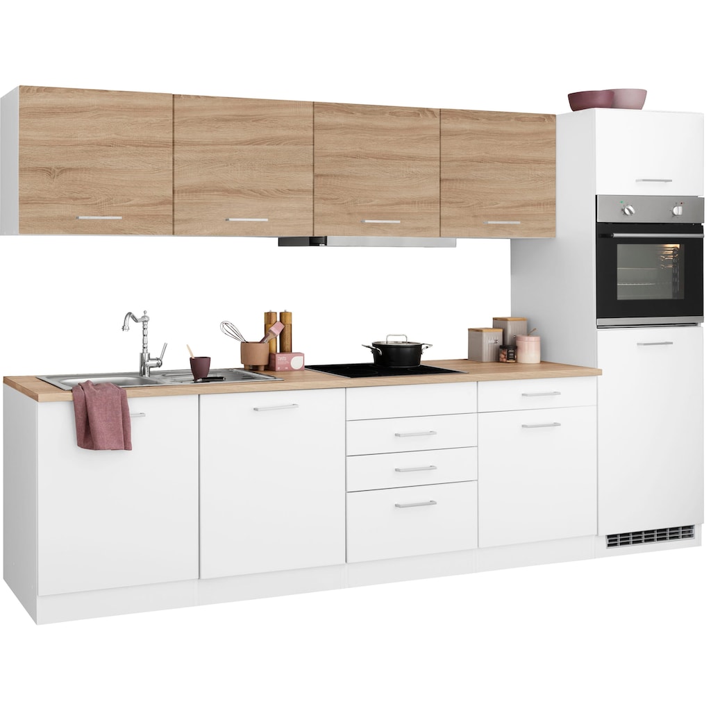HELD MÖBEL Küchenzeile »Visby«, mit E-Geräten, Breite 300 cm inkl. Kühlschrank und Geschirrspüler