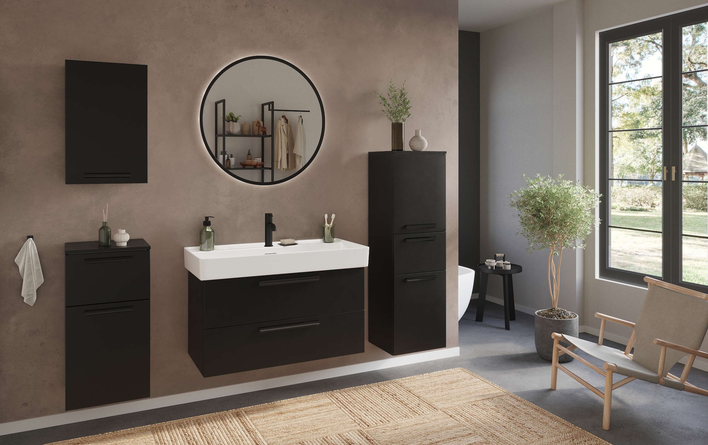 welltime Hängeschrank »SALVADA, Hängeschrank 40 cm, gedämpfte Scharniere«, Schwarz, Front und Korpus aus hochwertigen MDF, Anti-Finger-Print