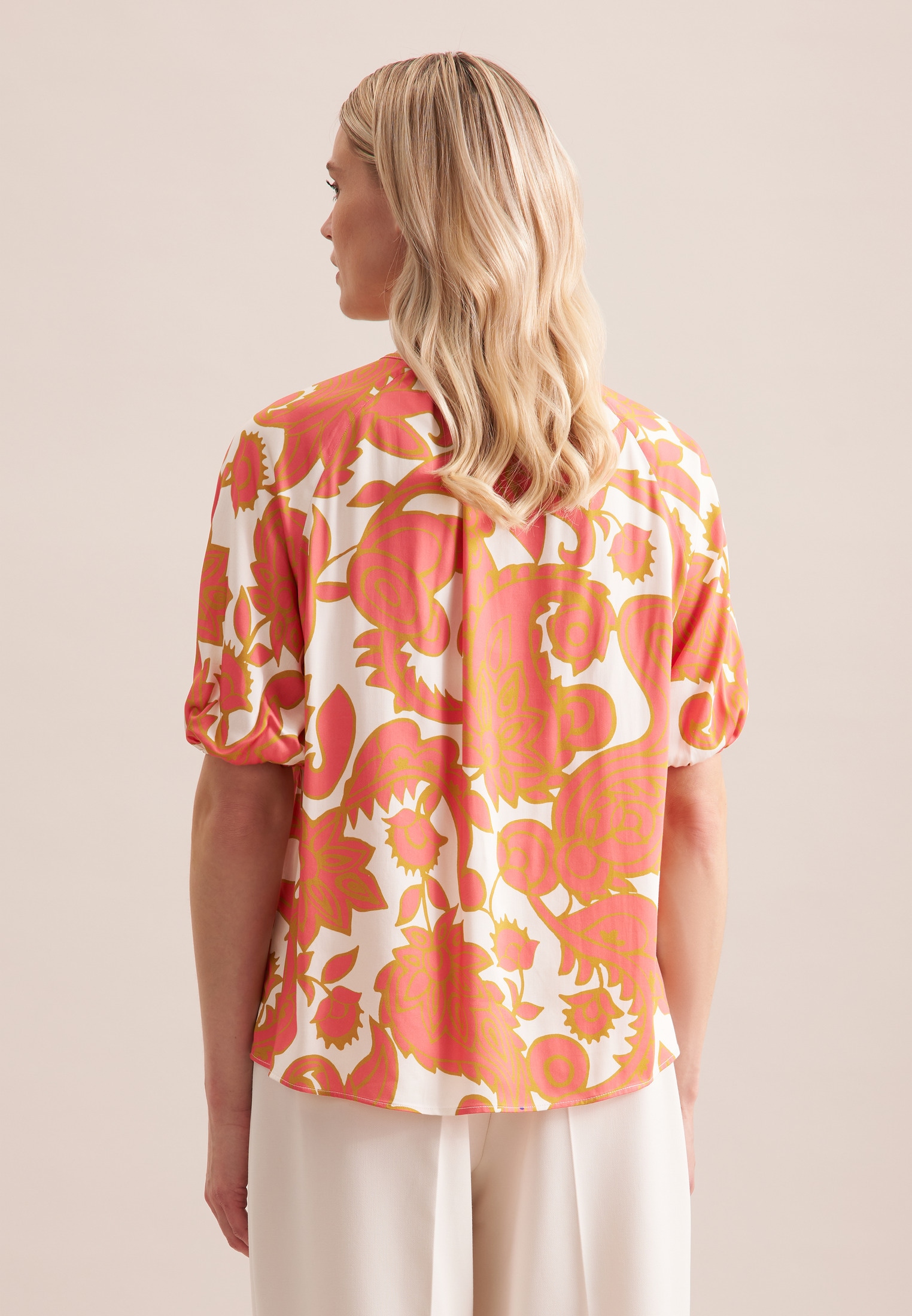 seidensticker Shirtbluse »Schwarze Rose«, Kurzarm Rundhals Paisley