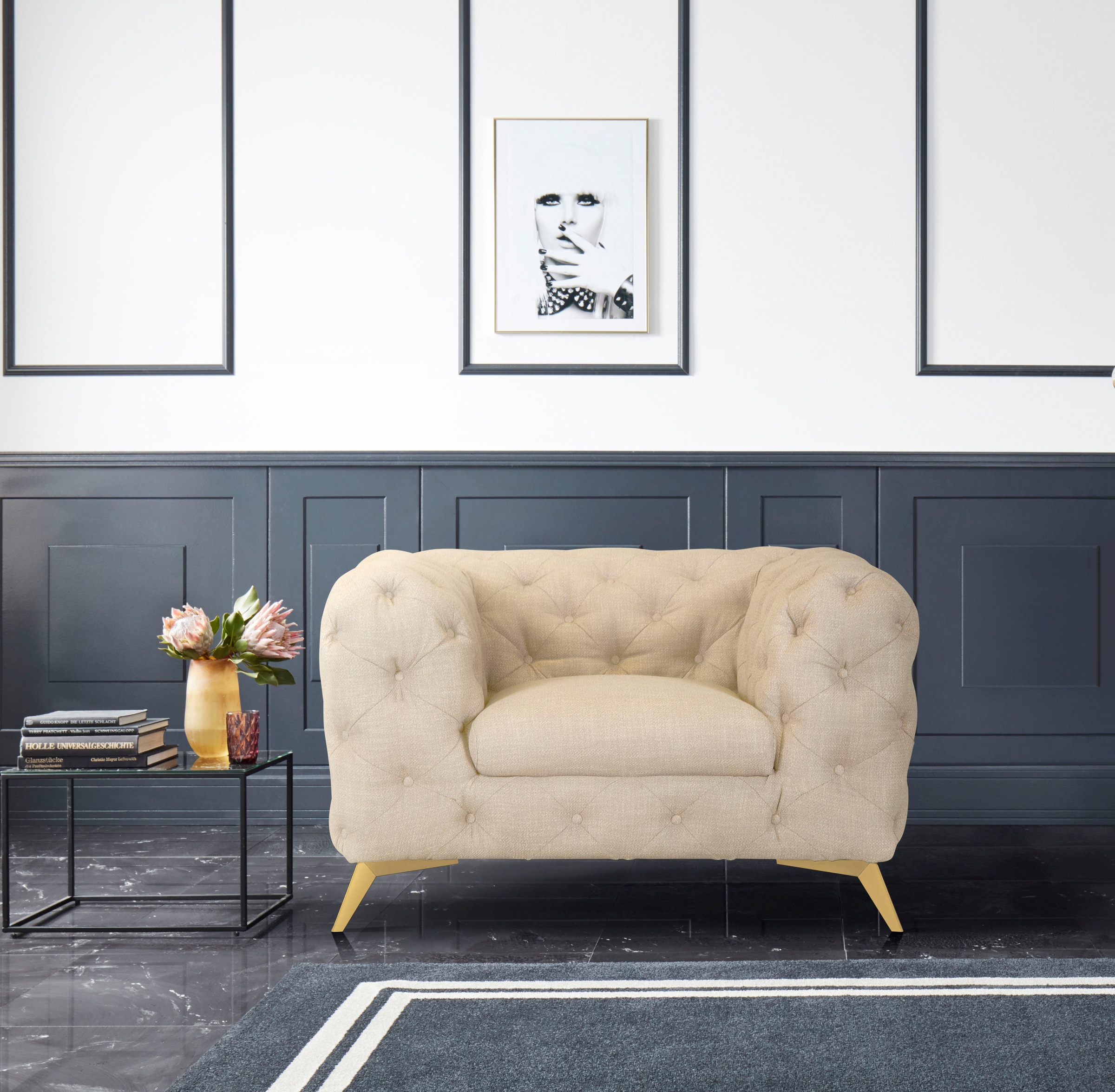 Leonique Chesterfield-Sessel »Glynis Sessel«, aufwändige Knopfheftung, moderne Chesterfield Optik, Fußfarbe wählbar