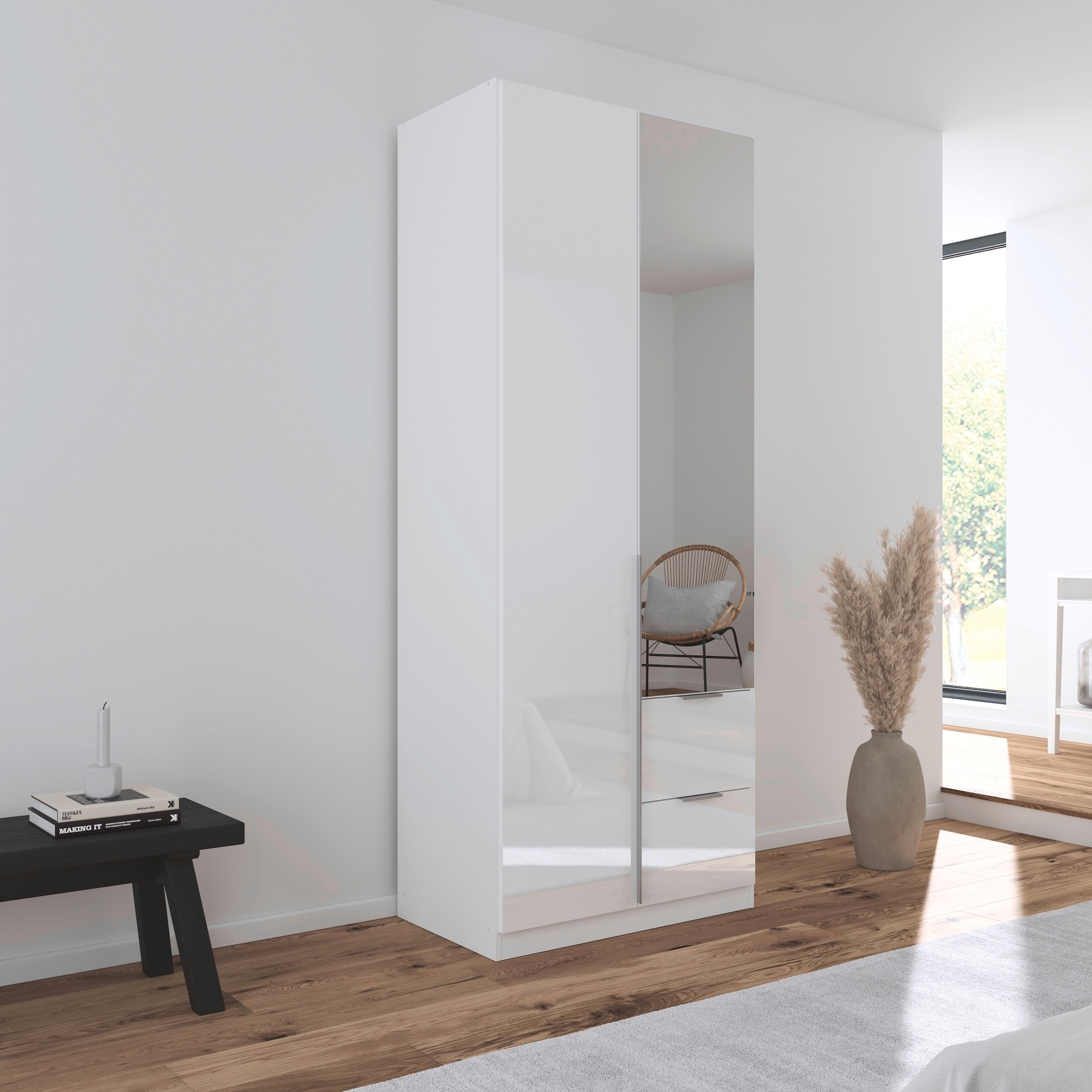 rauch Drehtürenschrank »Kleiderschrank Schrank Garderobe AGORDO mit Dekor- oder Hochglanzfront«, (in zwei Griff-Farben mit Dekor- oder Hochglanzfront), mit Außenschubkästen, in 6 Breiten und 2 Höhen MADE IN GERMANY