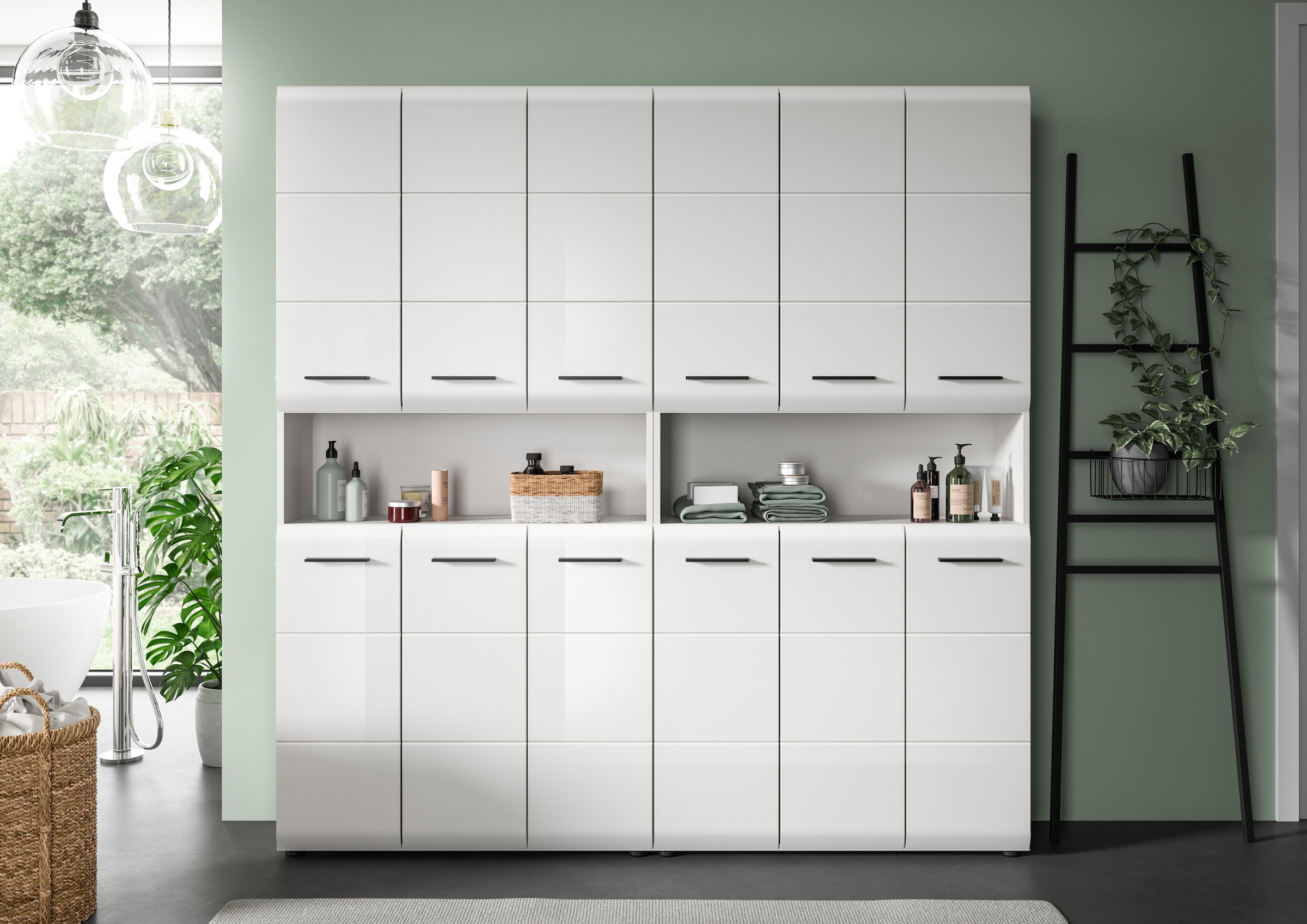 INOSIGN Badezimmer-Set, (Set, 2 St.), Florenz, Badkombination 2-tlg. Weiß hochglanz, Mehrzweckschränke
