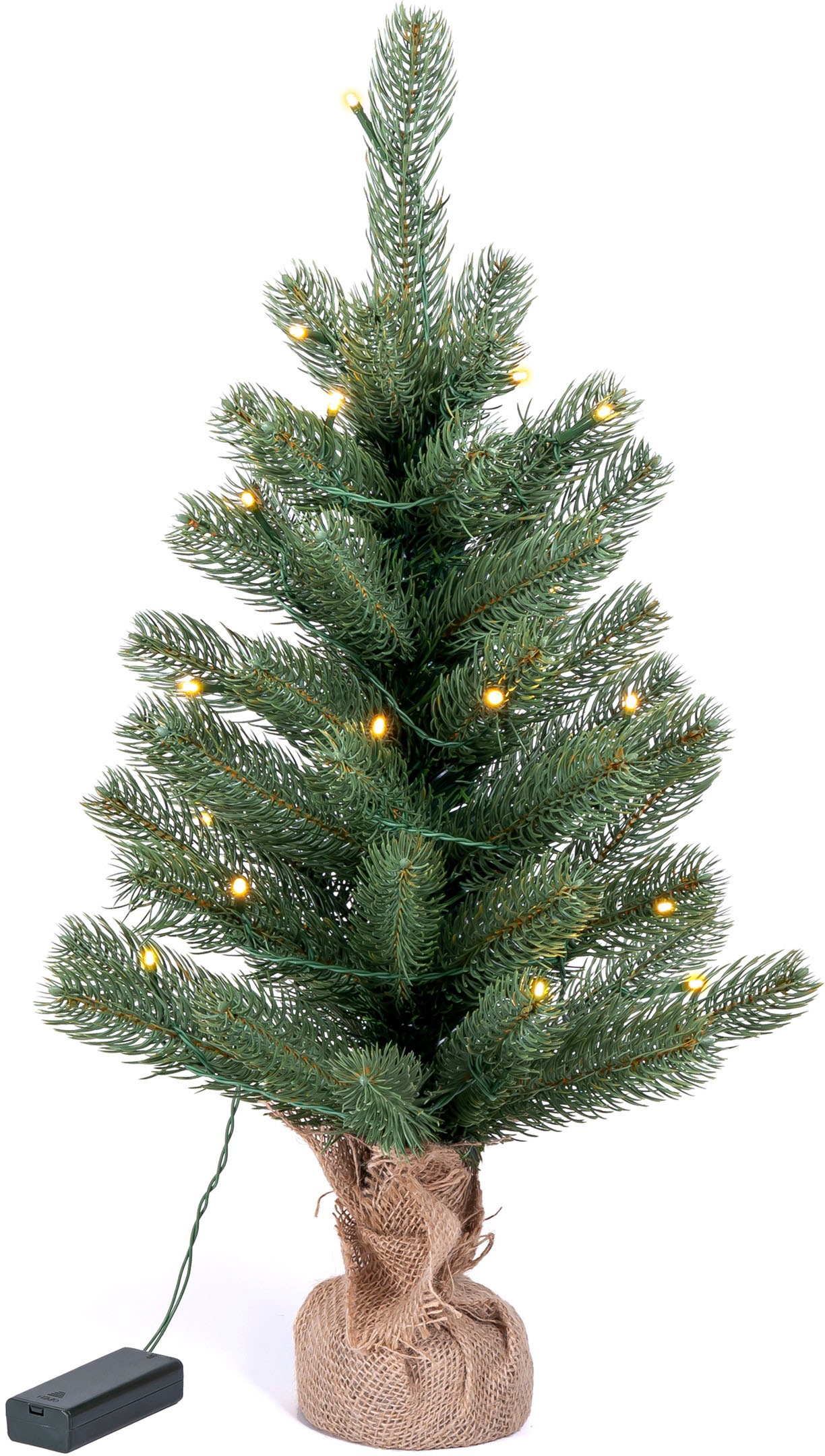 IC Winterworld Künstlicher Weihnachtsbaum »LED-Tannenbaum, künstlicher Christbaum, Höhe ca. 60 cm«, Nordmanntanne, Weihnachtsdeko mit Jutebeutel um den Betonfuß, Batteriebetrieb