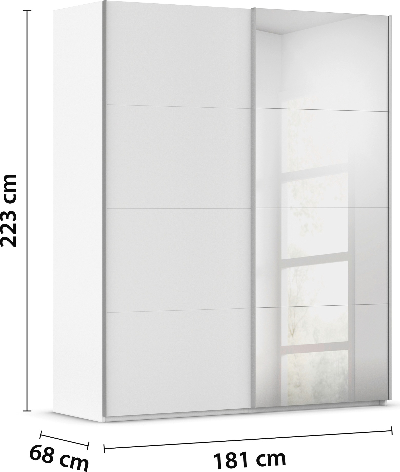 rauch Schwebetürenschrank »Kleiderschrank Schrank Garderobe Schlafzimmerschrank SCALE-FYRA«, edle viergeteilte Türen mit Spiegel und vielen Farben MADE IN GERMANY