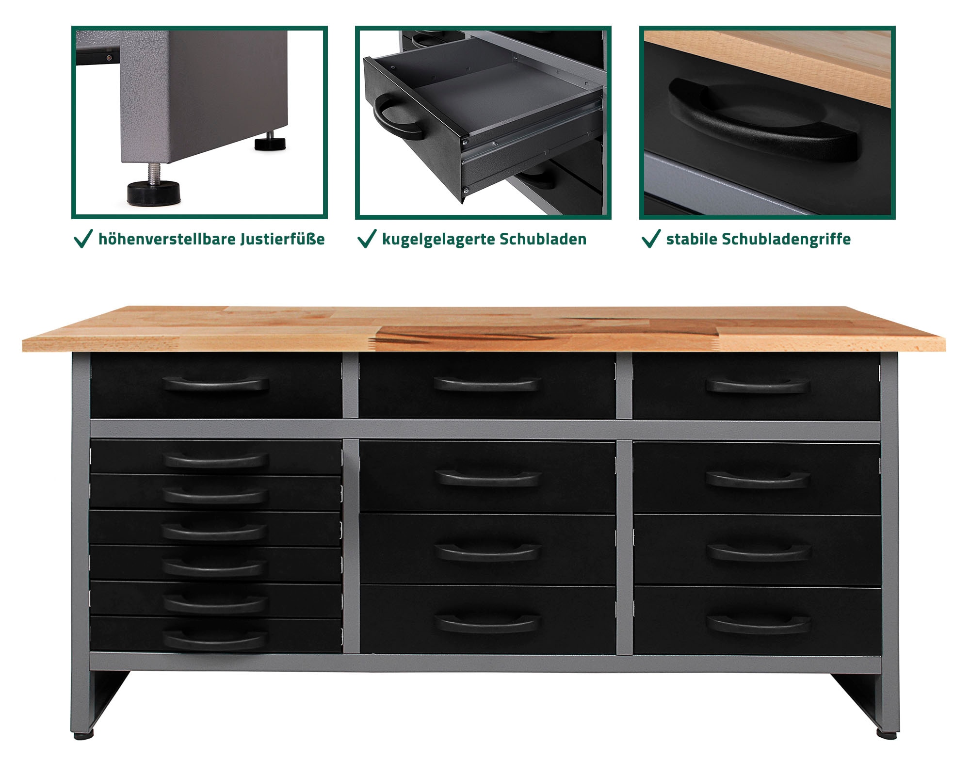 ONDIS24 Werkbank "Konny", B:160cm H:85cm T:60cm, schwarz, Garage, Werkbänke