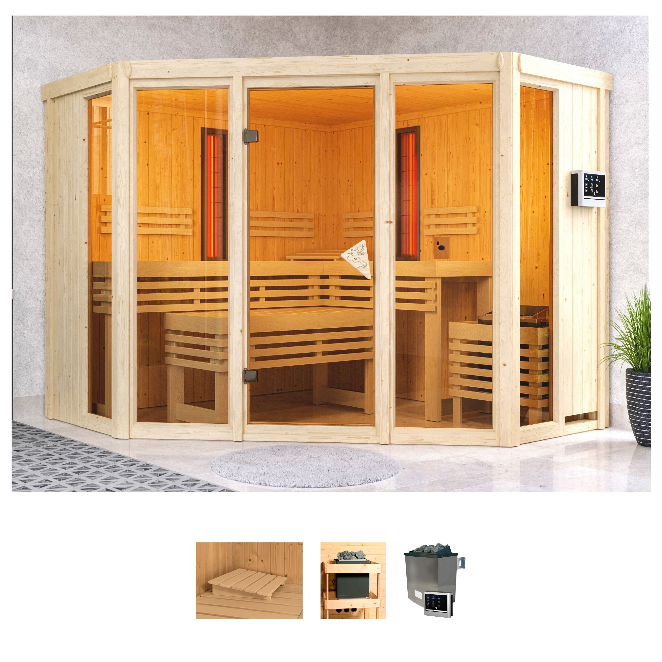 Karibu Sauna "Adele" Set, Ofen 9 KW externe Strg easy