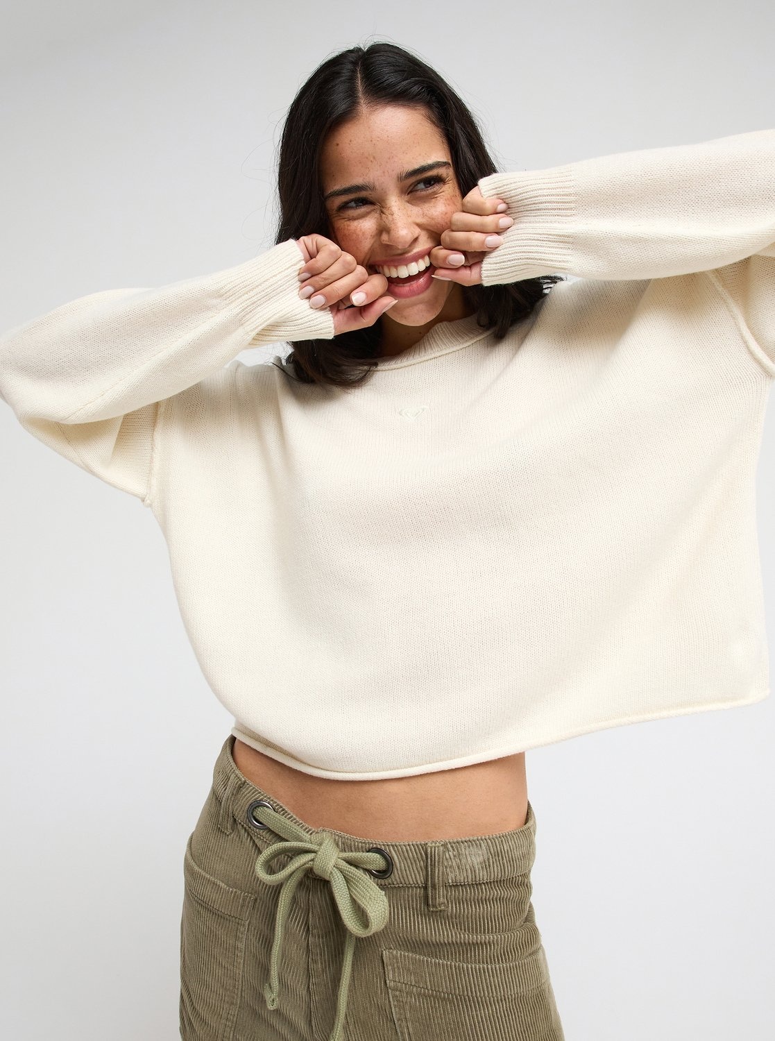 Roxy Rundhalspullover »SOMETHING CUTE« mit Rollsaum, Langarm, unifarbenes Design