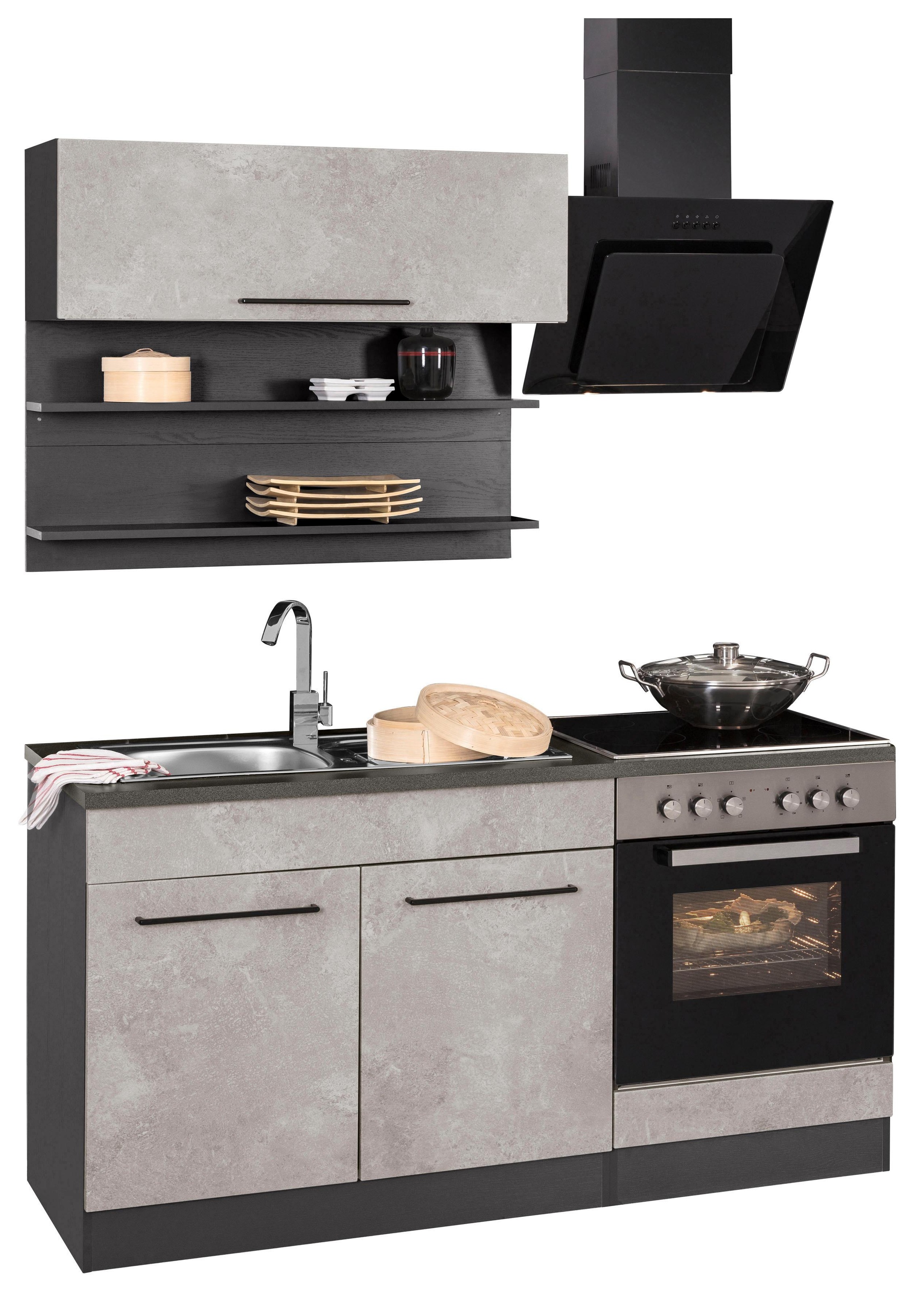 KOCHSTATION Küchenzeile »KS-Tulsa«, mit E-Geräten, Breite 160 cm, schwarze Metallgriffe