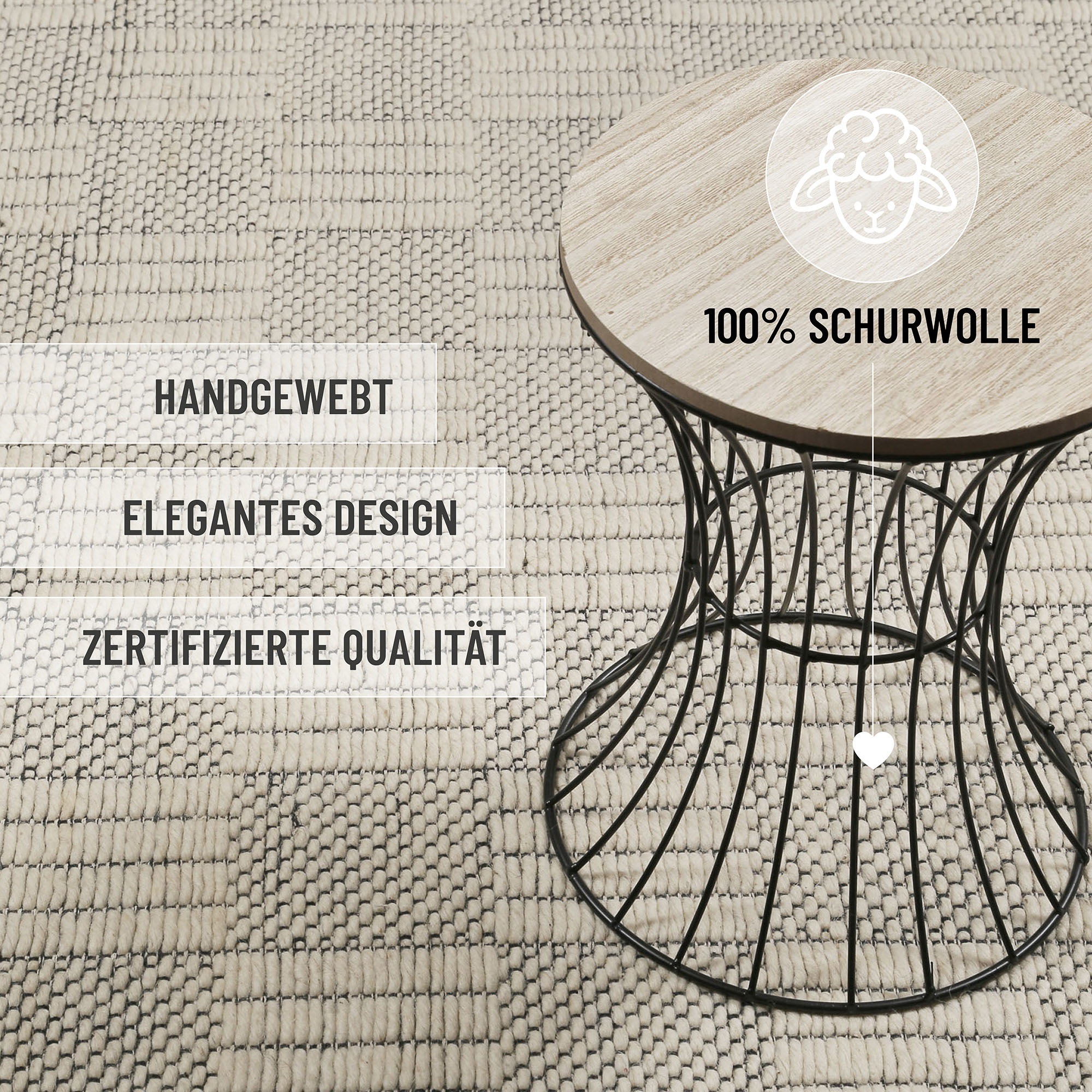 Teppich WECON HOME "Lani", weiß (sanftes weiß), B:160cm H:8mm L:230cm, Schurwolle, Teppiche, Teppich, handgewebt, robust, strapazierfähig, skandinavisch, Naturfaser 3