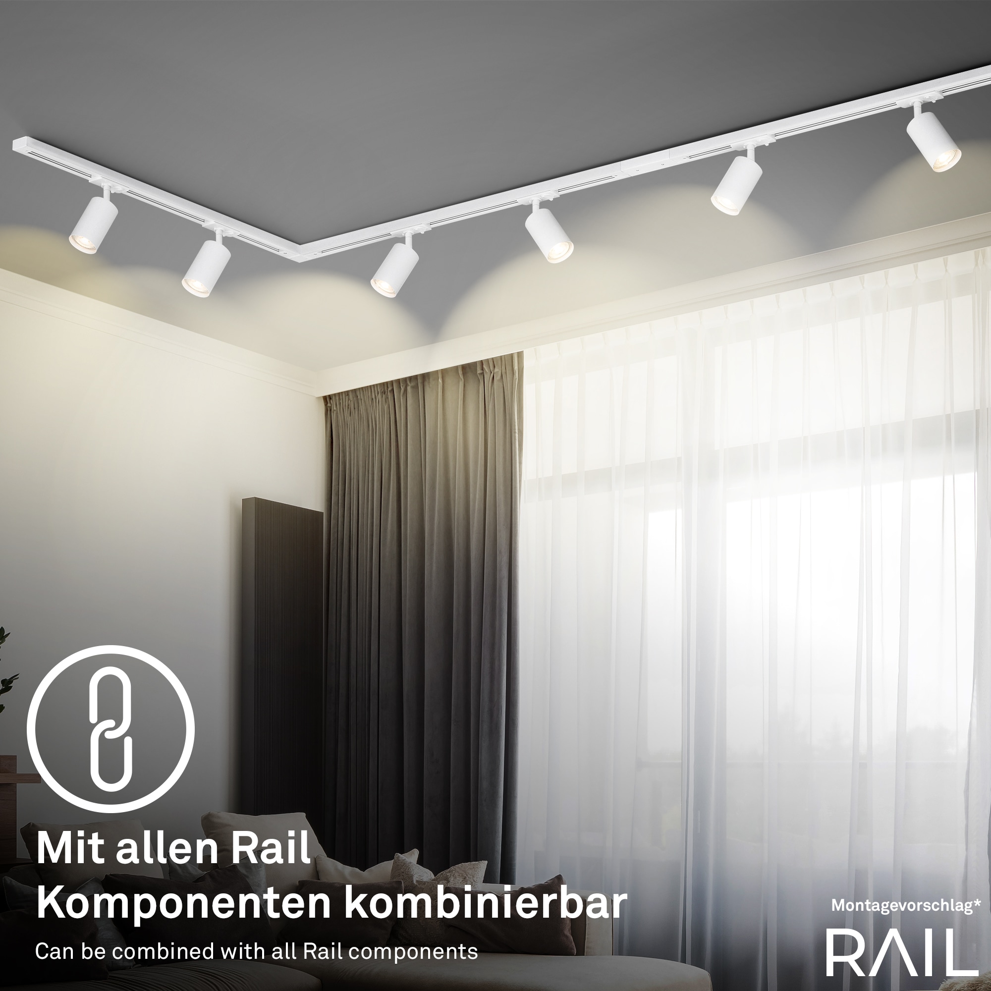 Briloner Leuchten Schienensystem-Einspeiser »RAIL« 1 tlg. Einspeisung 20,3 cm Weiß Schienensystem Rail Wohnzimmer Büro Küche