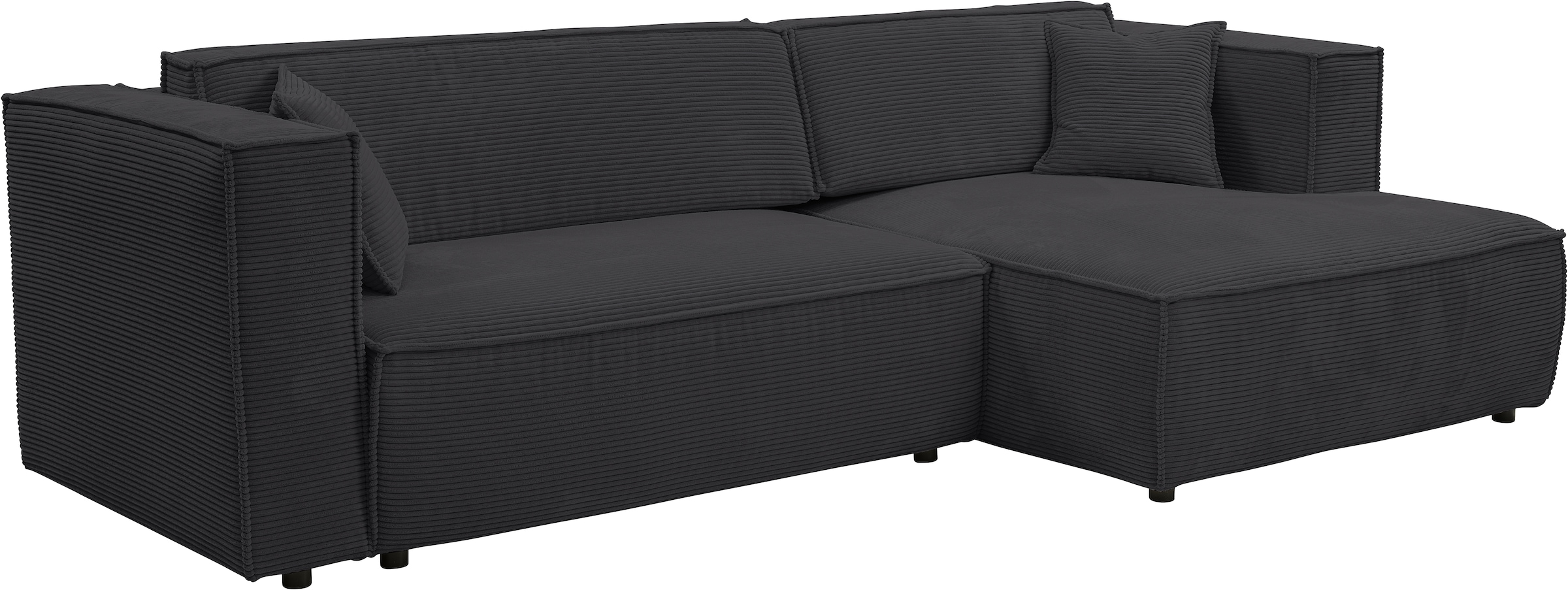 WERK2 Ecksofa »Atlanta, moderne Designsprache, Stellmaße 280x147cm, L-Form, Kedernaht«, hoher Komfort, Schlaffunktion & Bettkasten, Cord, Anthrazit