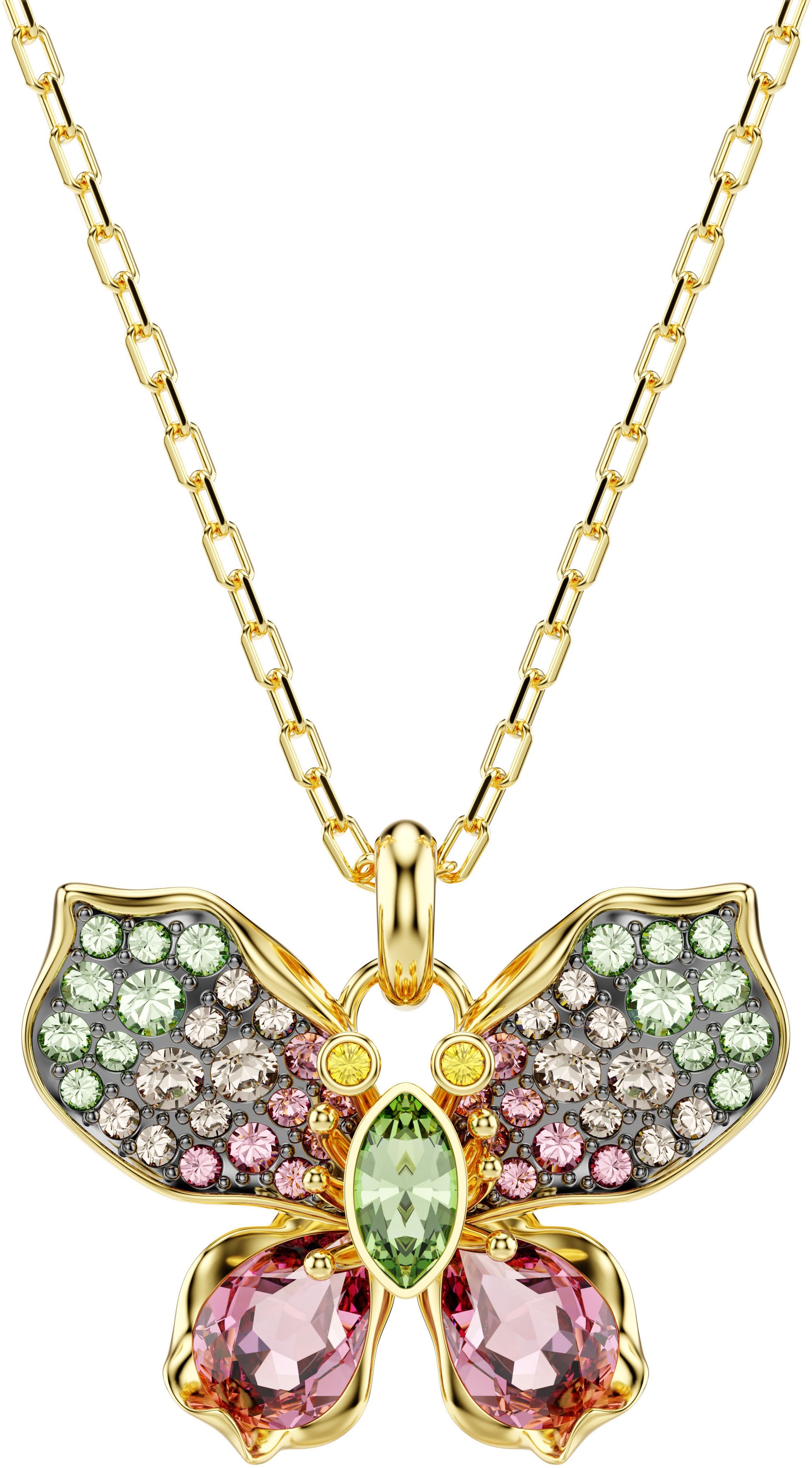 Kette mit Anhänger SWAROVSKI "Schmuck Geschenk Idyllia Anhänger Schmetterling", gold (gelbgoldfarben, grün, rosa, gelb, braun), Halsketten, Damen, Metall, L: 49, mit Swarovski Kristall 2